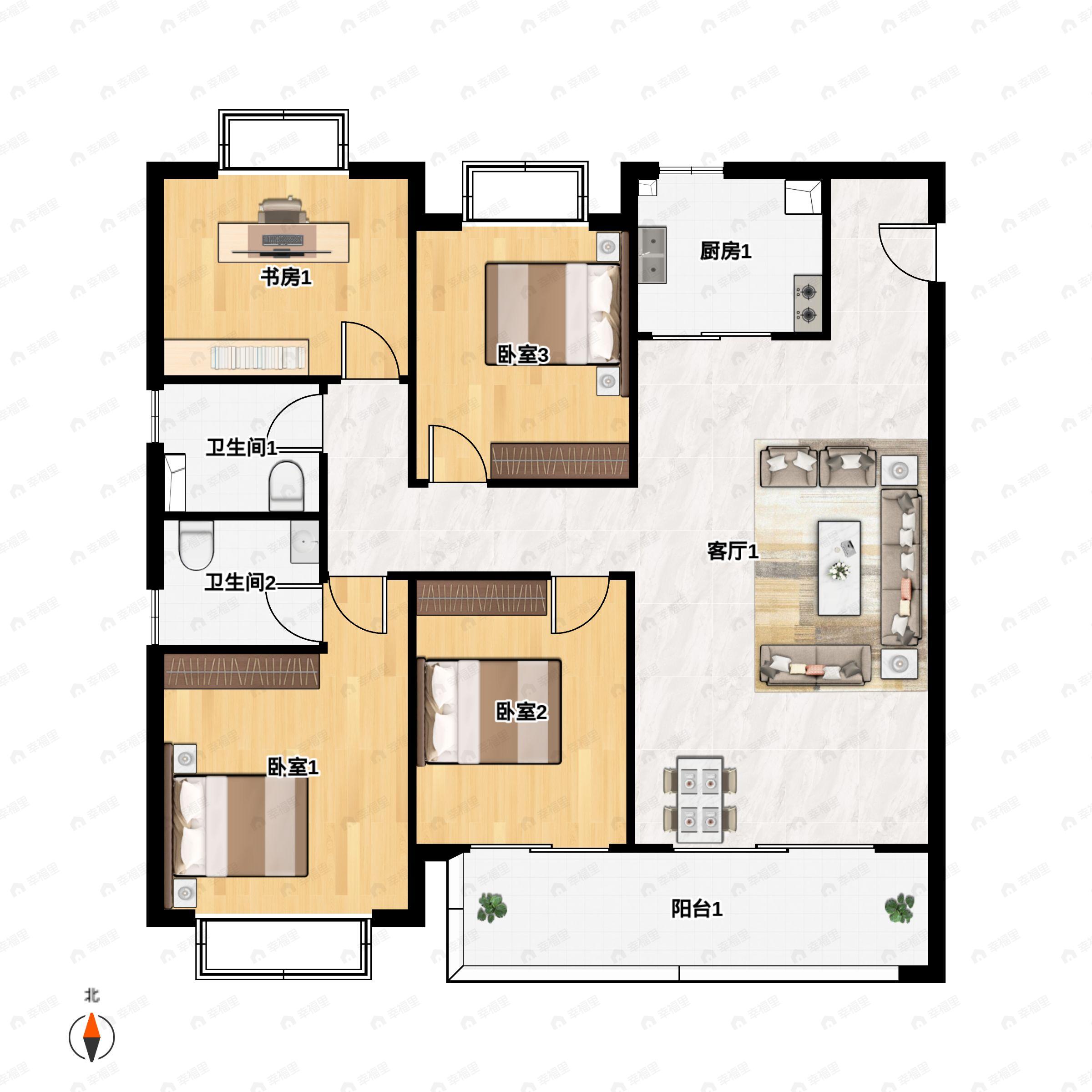 4室2厅2卫建面130平南户型图