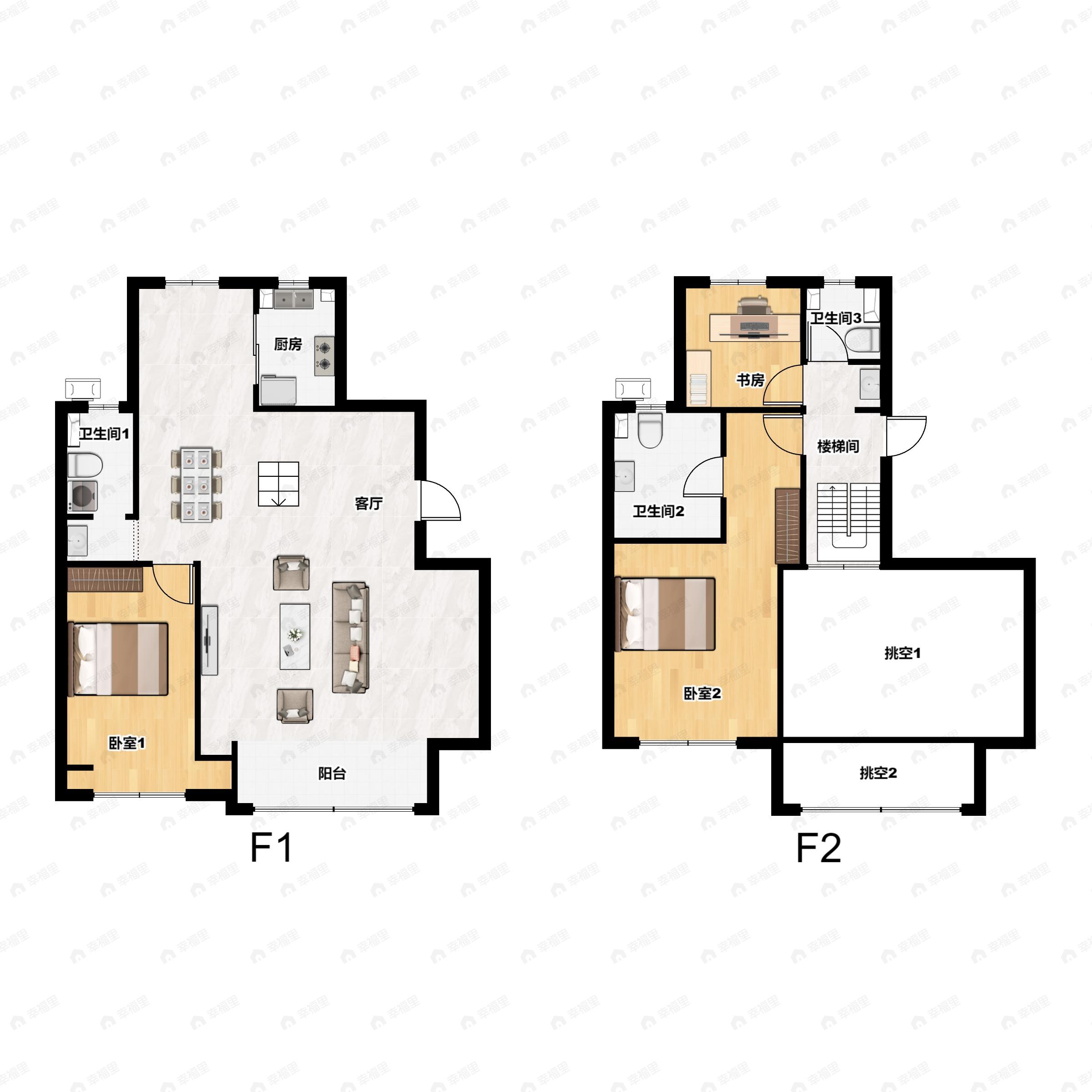 3室2厅3卫建面164平户型图