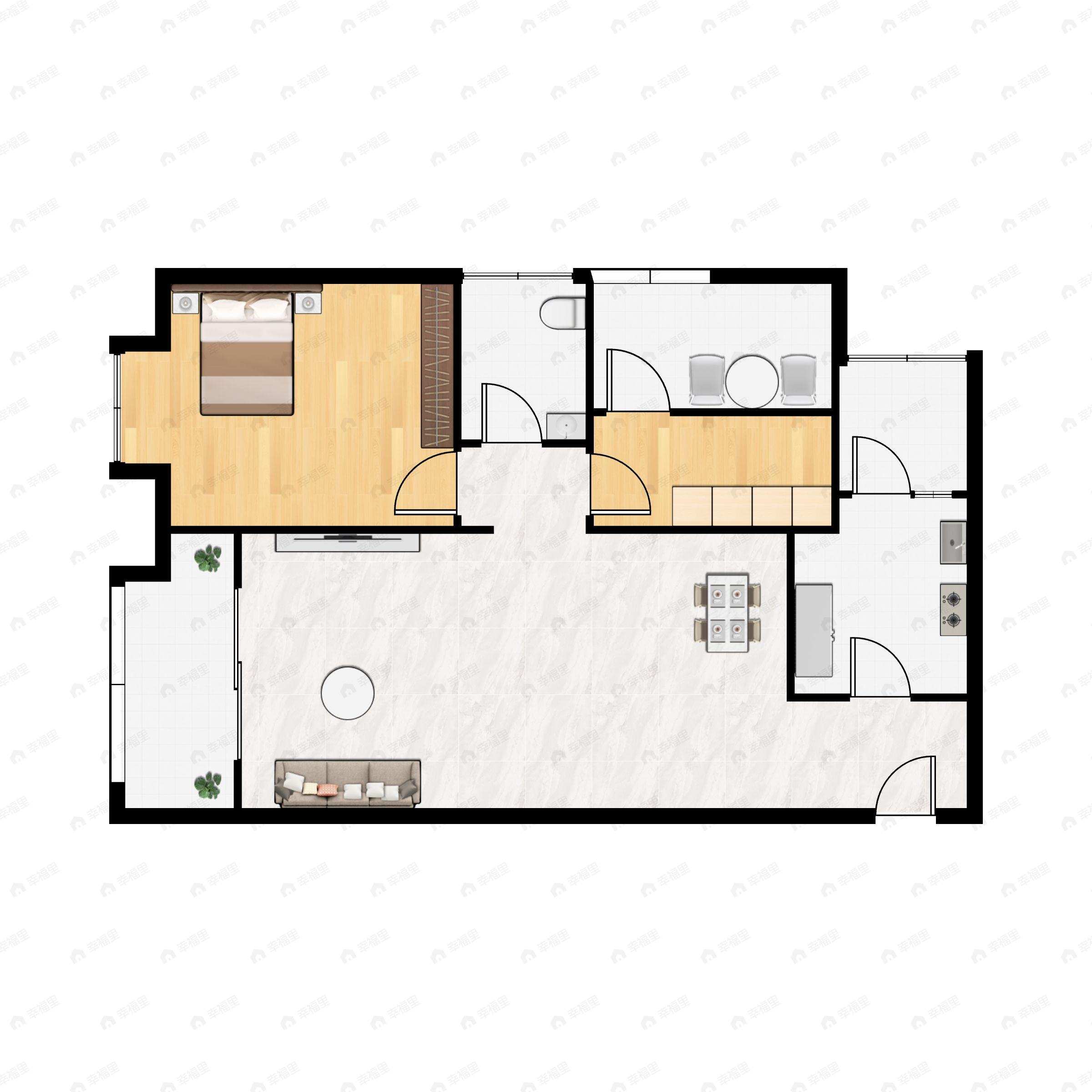 2室2厅1卫建面84m²西户型图