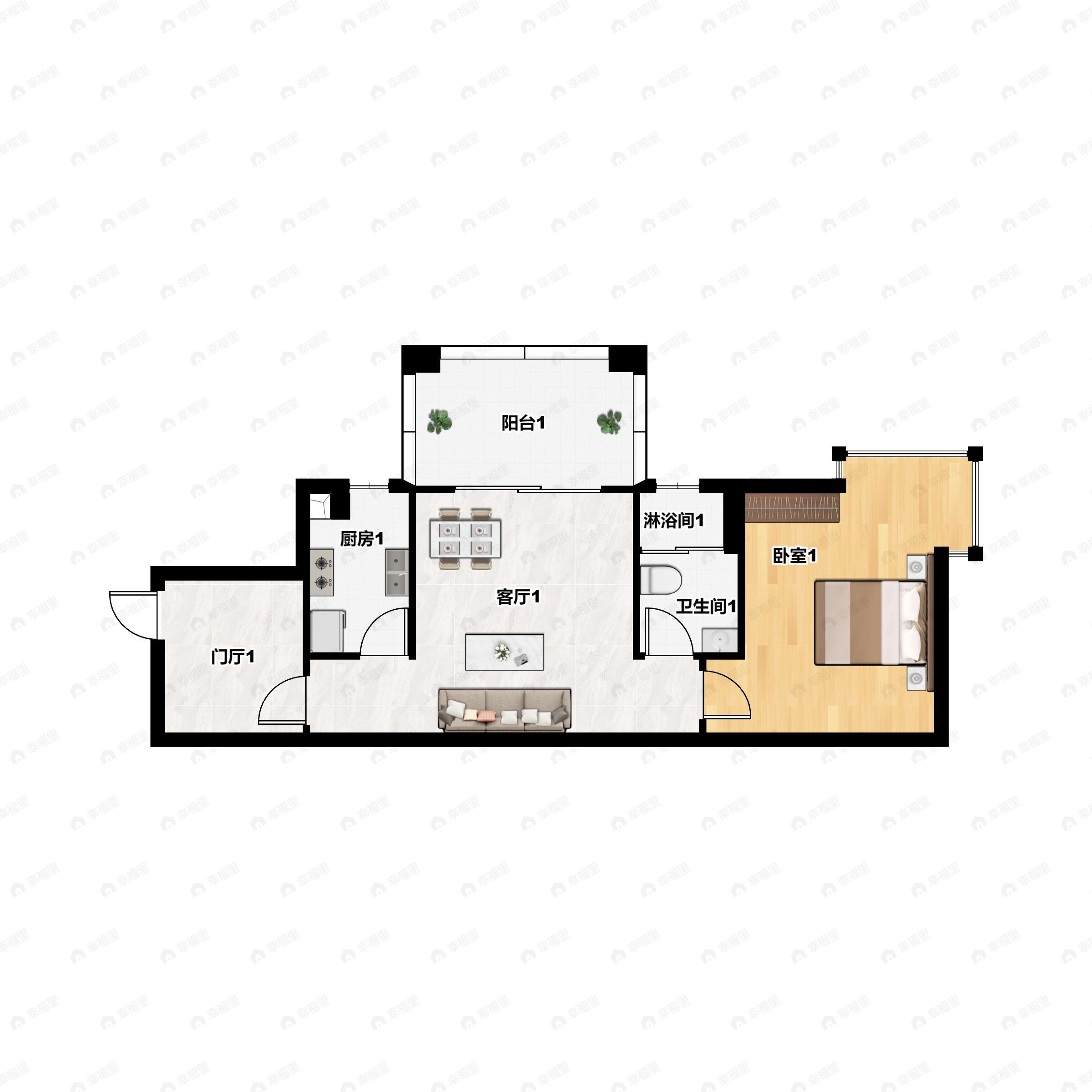 南国威尼斯城1室1厅1卫户型图