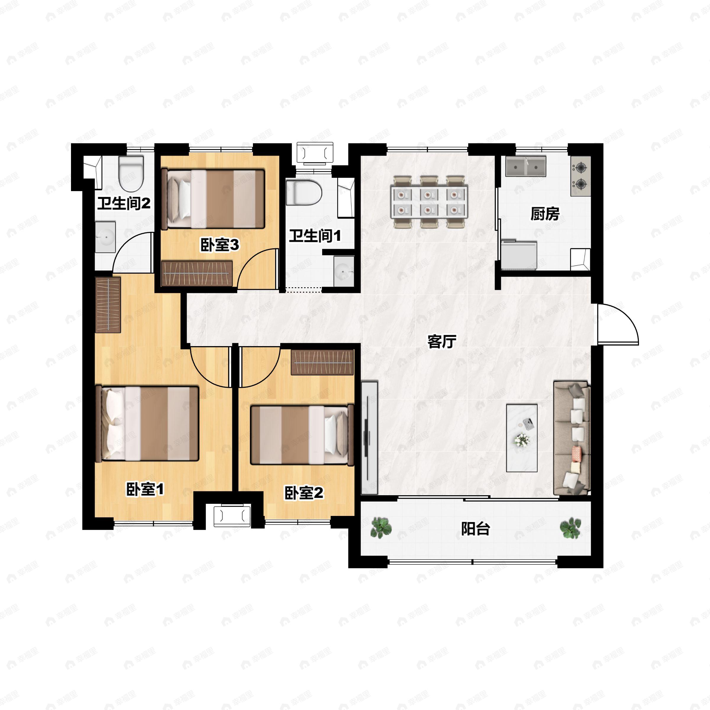 3室2厅2卫建面134平户型图