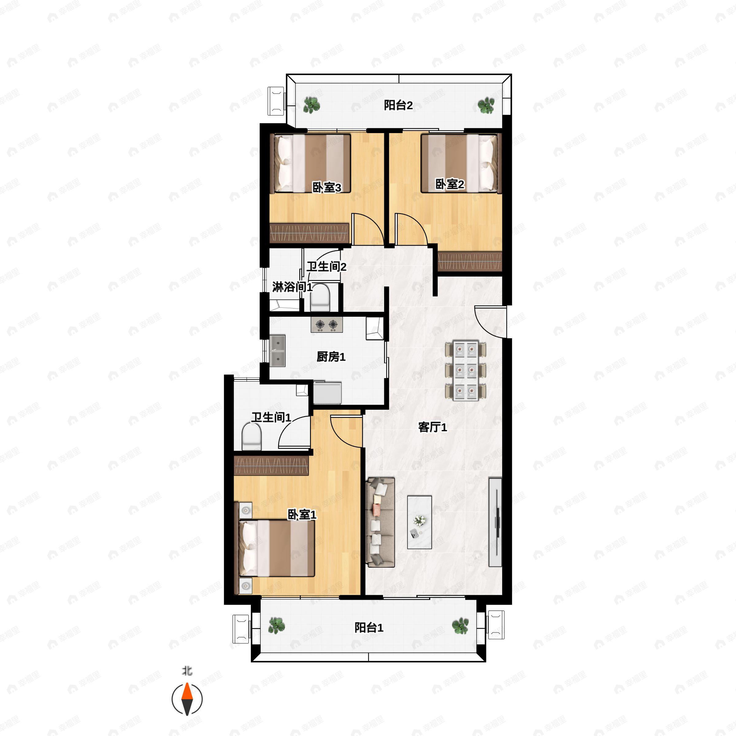 3室2厅2卫建面120平户型图