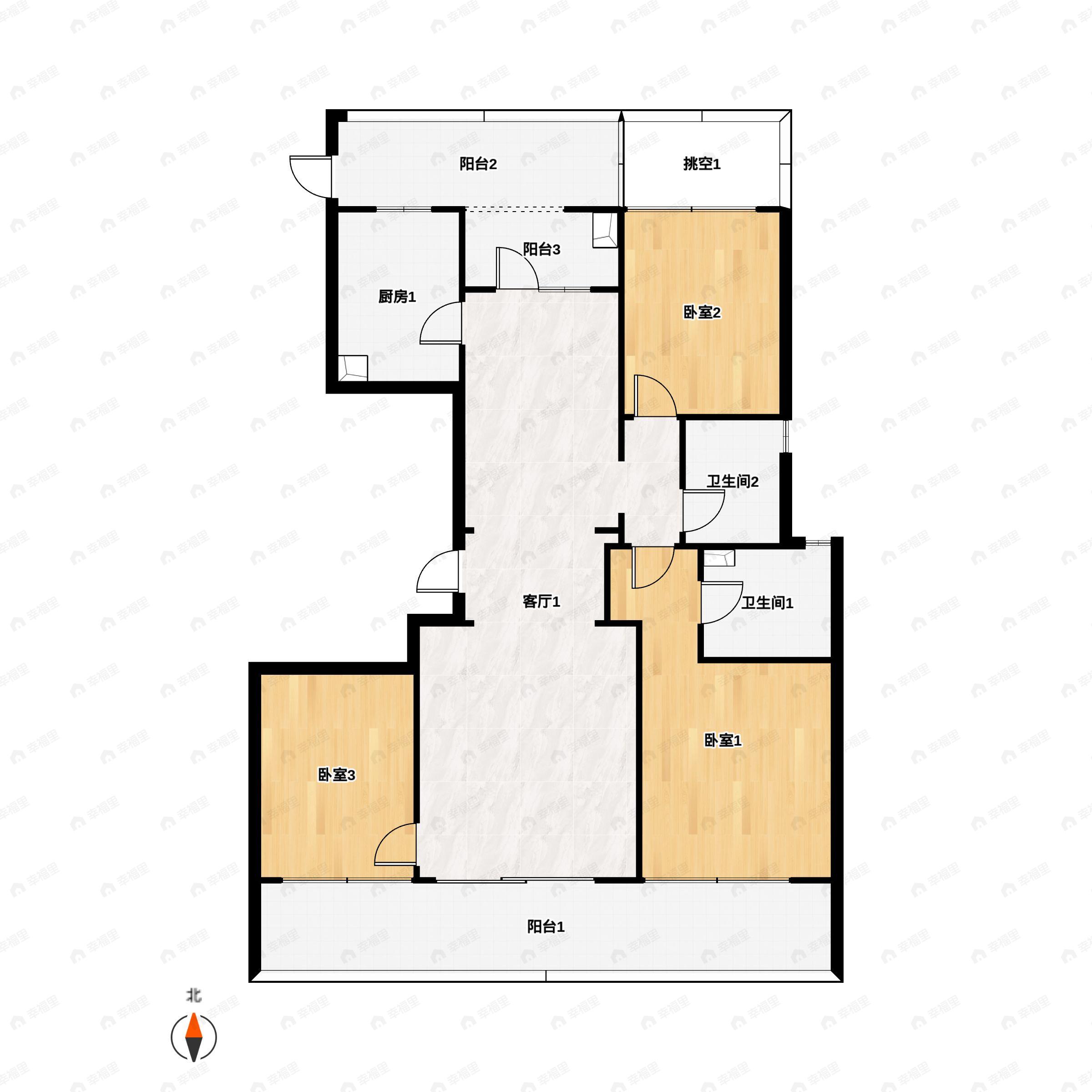 润富国际花园3室2厅2卫户型图