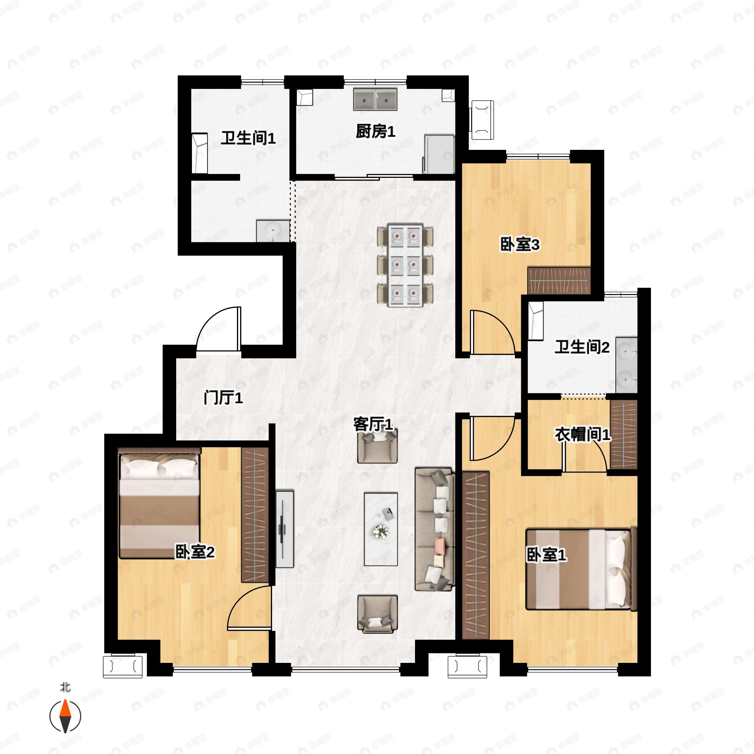 3室2厅2卫建面110平户型图