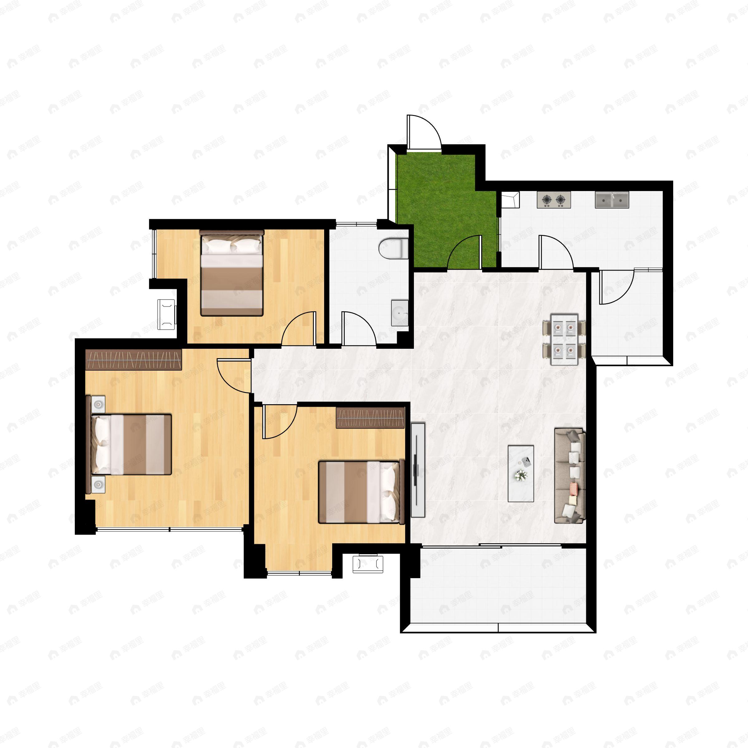 3室2厅1卫建面89平户型图