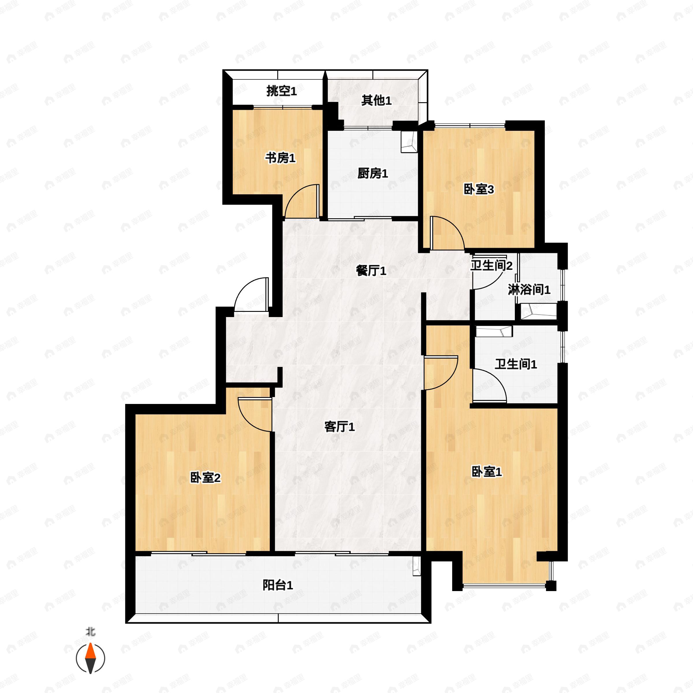 4室2厅2卫建面130平北|南户型图