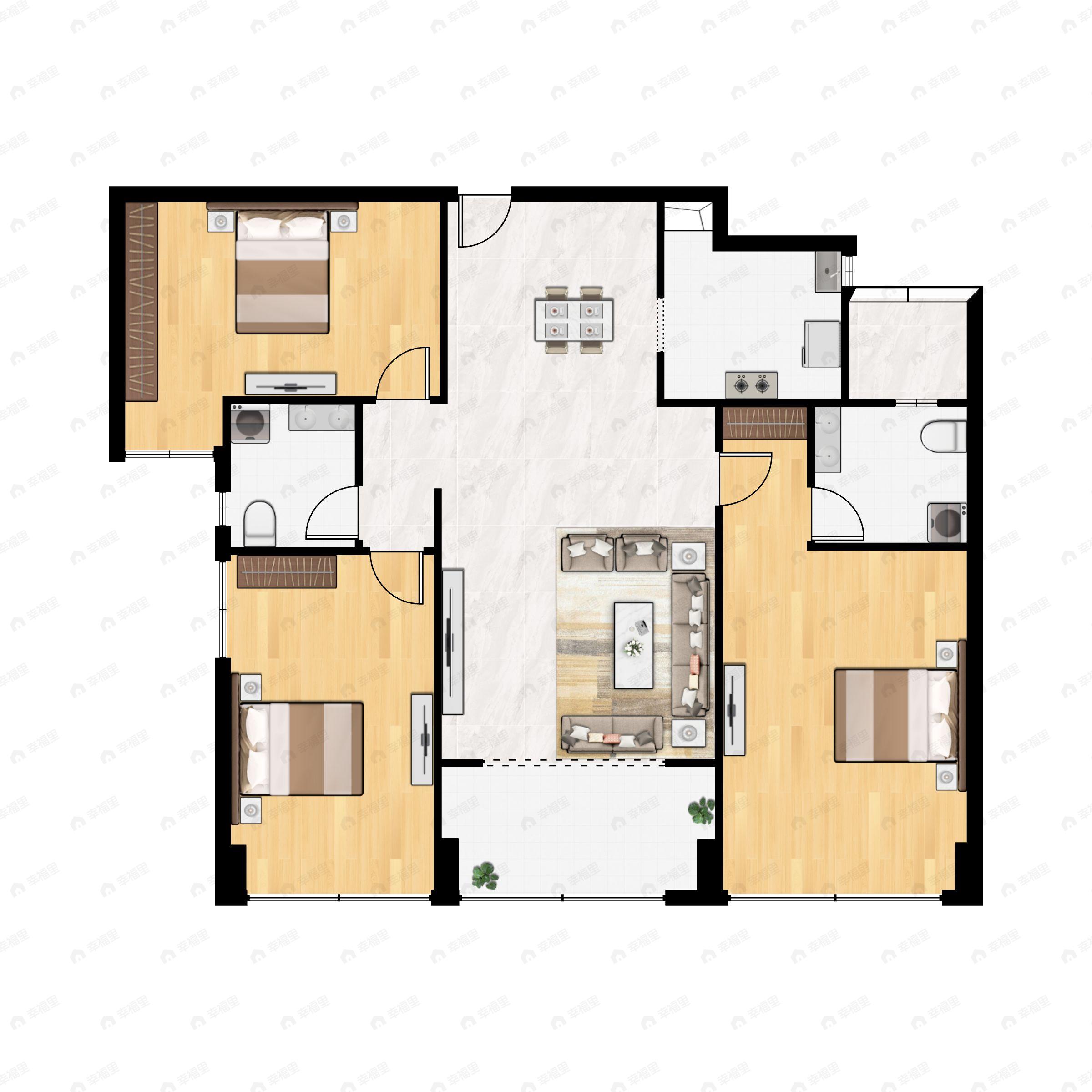 3室2厅2卫建面115平户型图