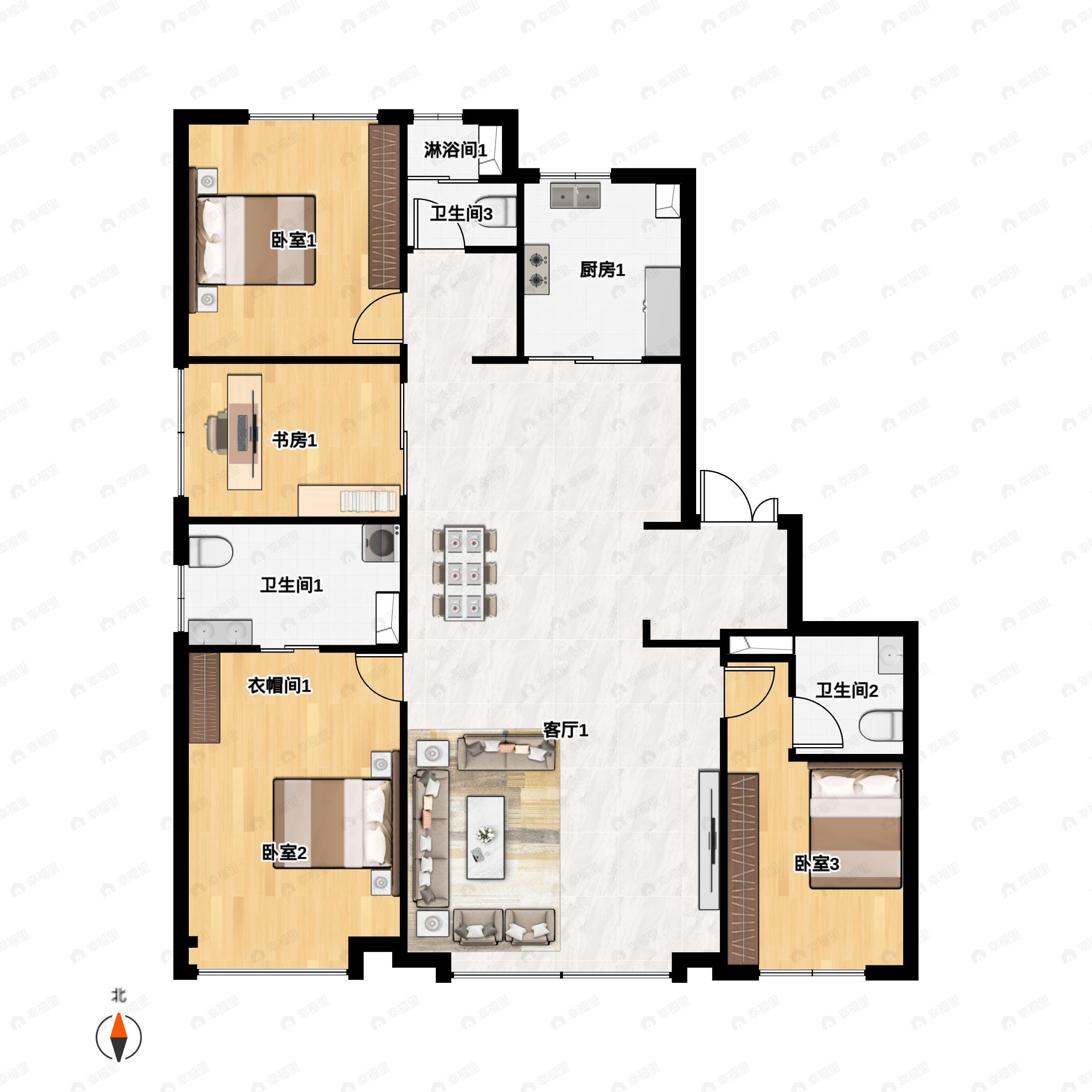 4室2厅3卫建面185平户型图
