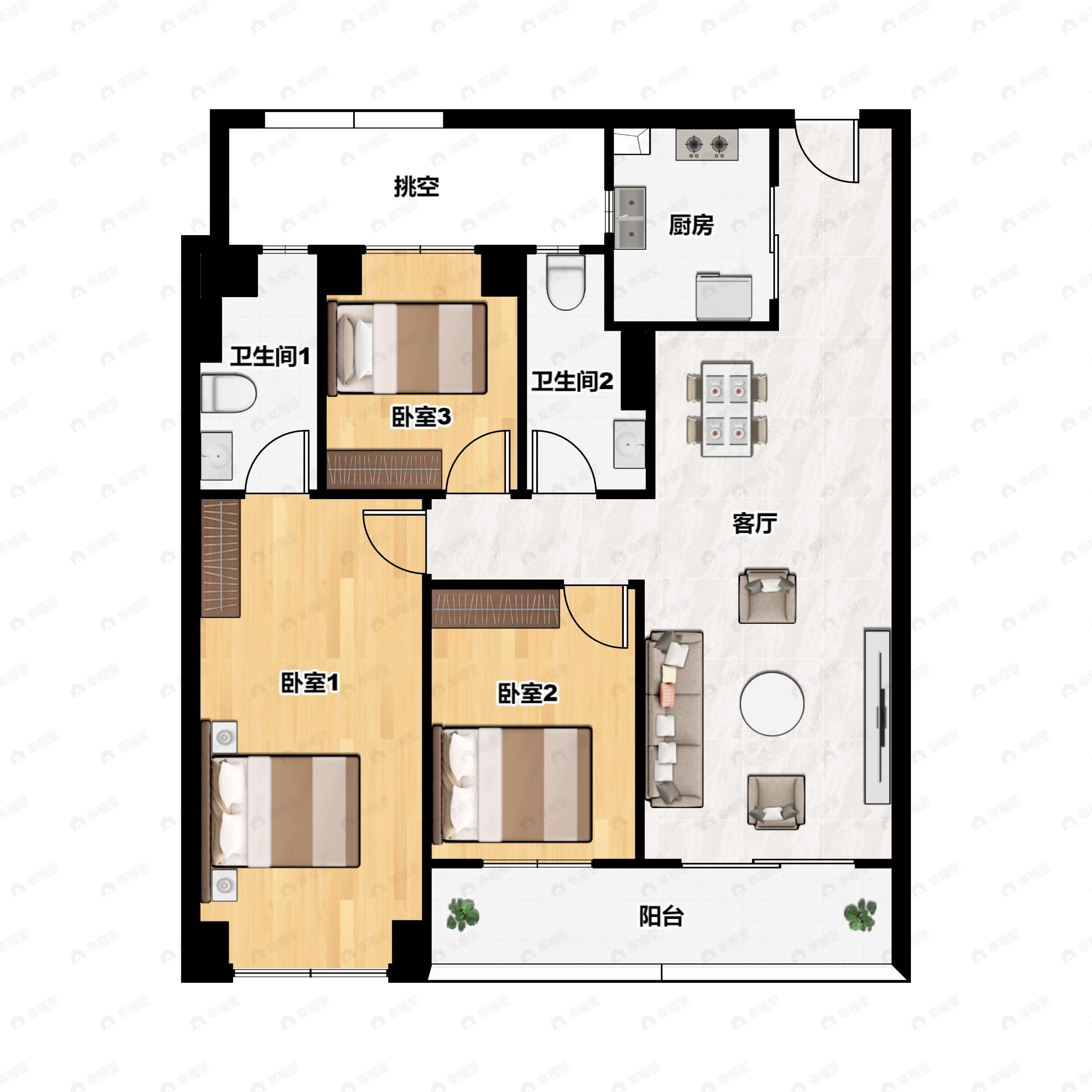 3室2厅2卫建面118平户型图
