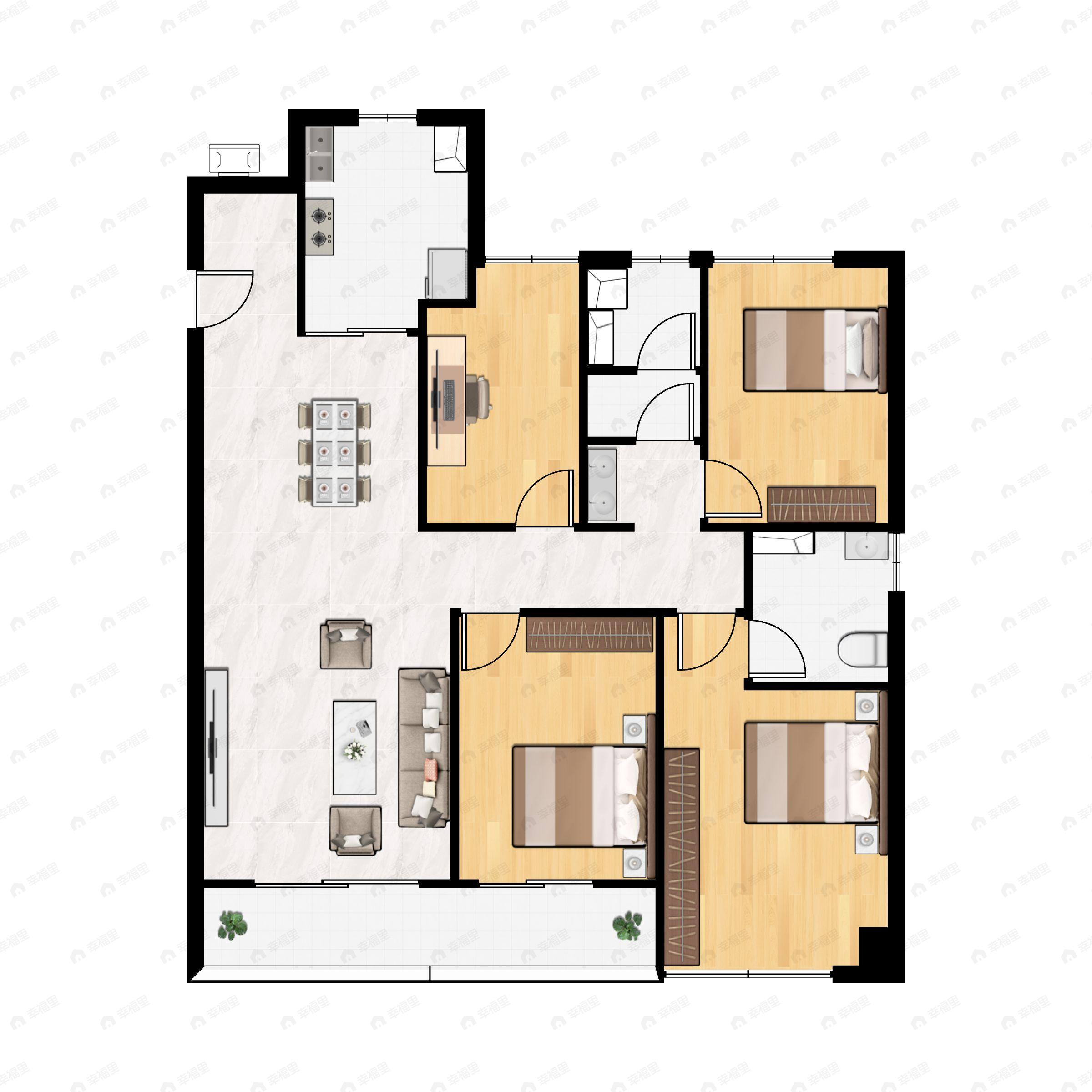 4室2厅2卫建面132平南户型图
