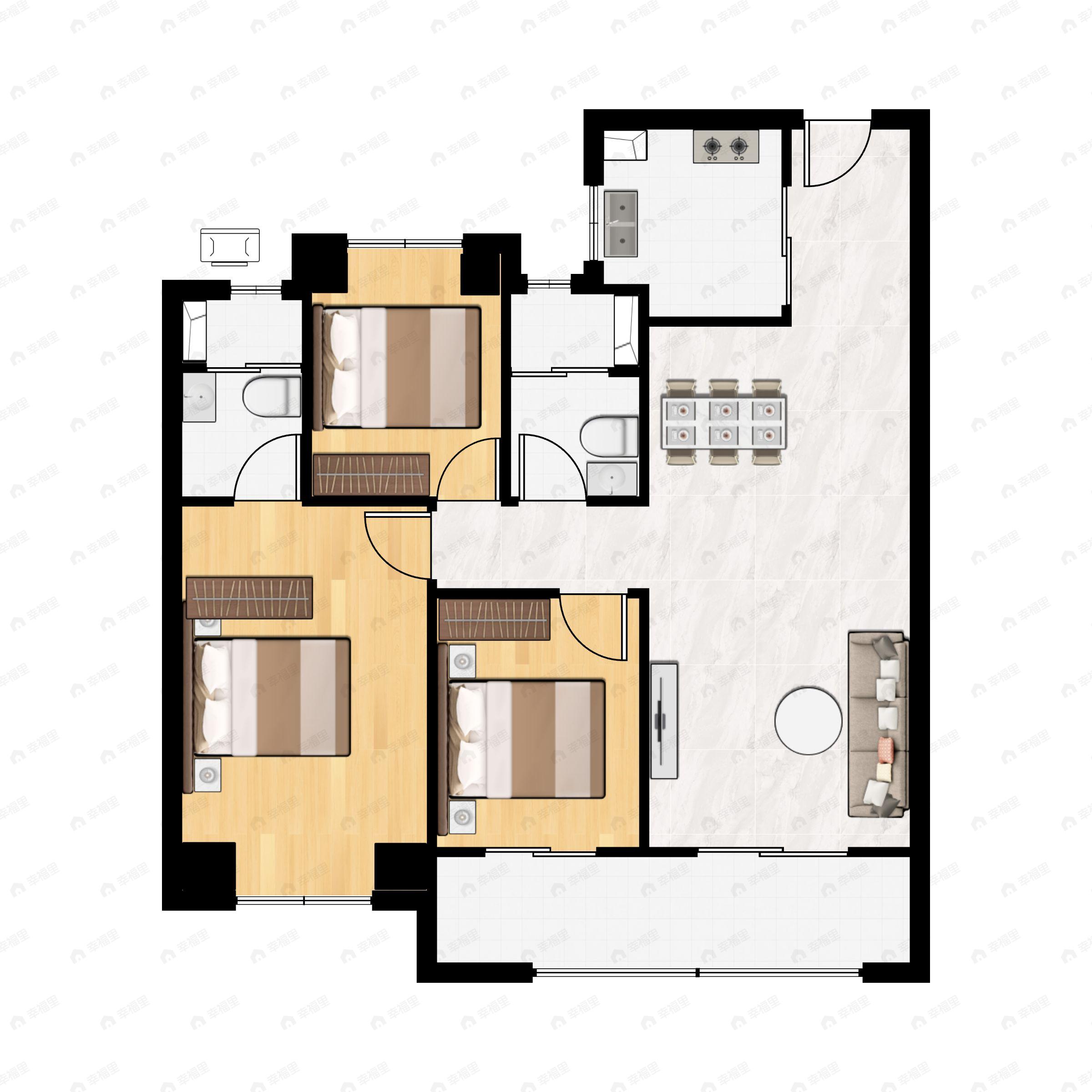3室2厅2卫建面106平户型图
