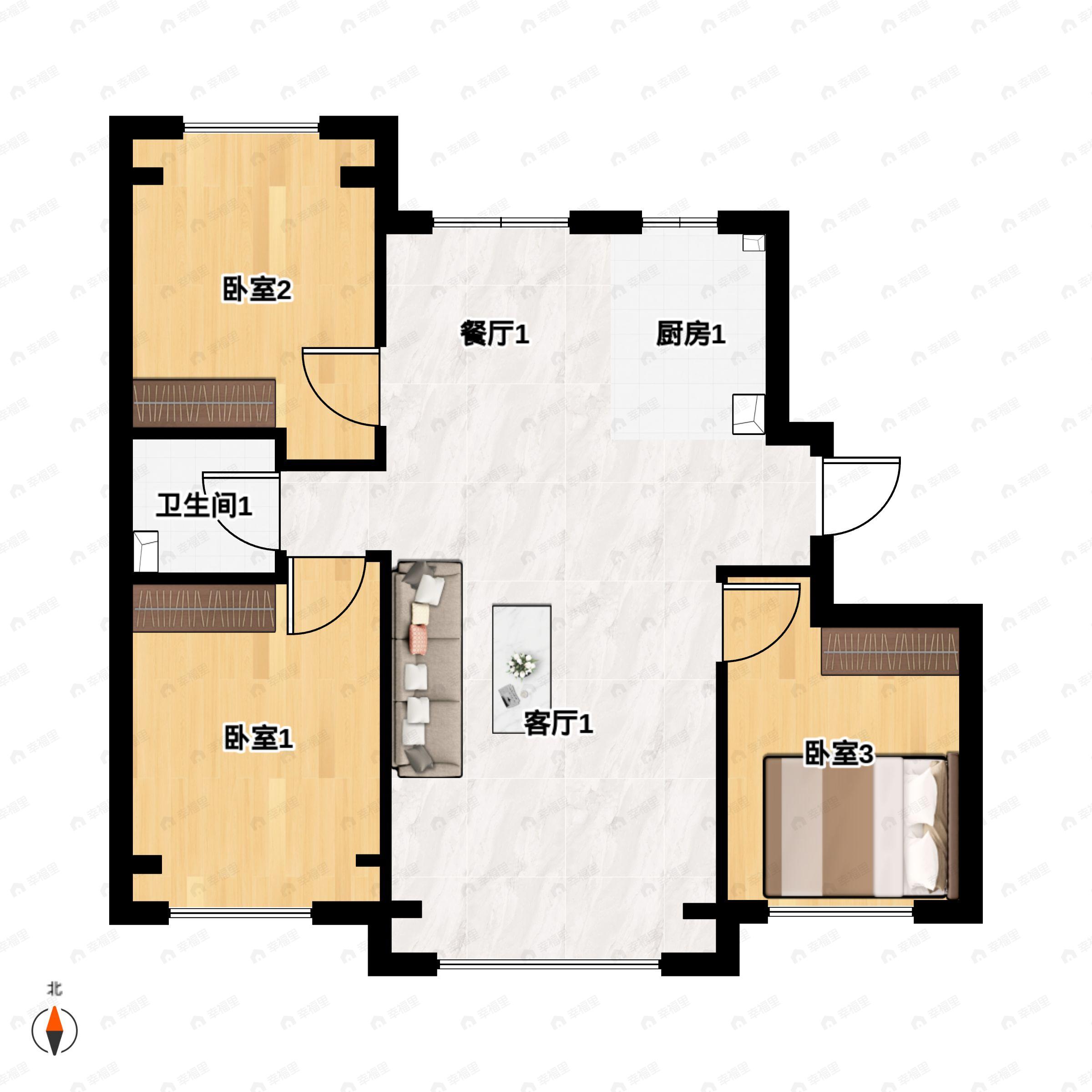 3室2厅1卫建面97平户型图