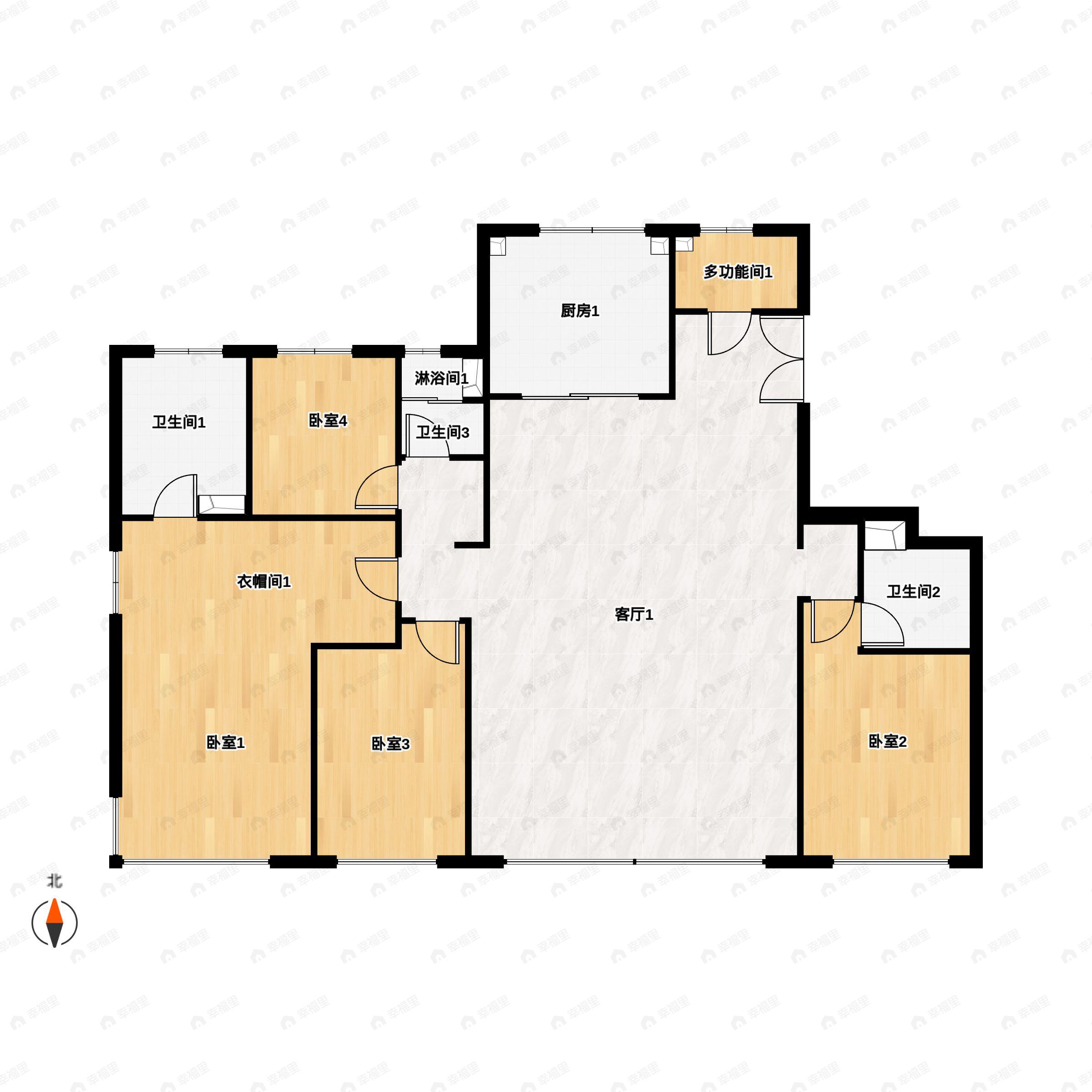 4室2厅3卫建面273平南|北户型图