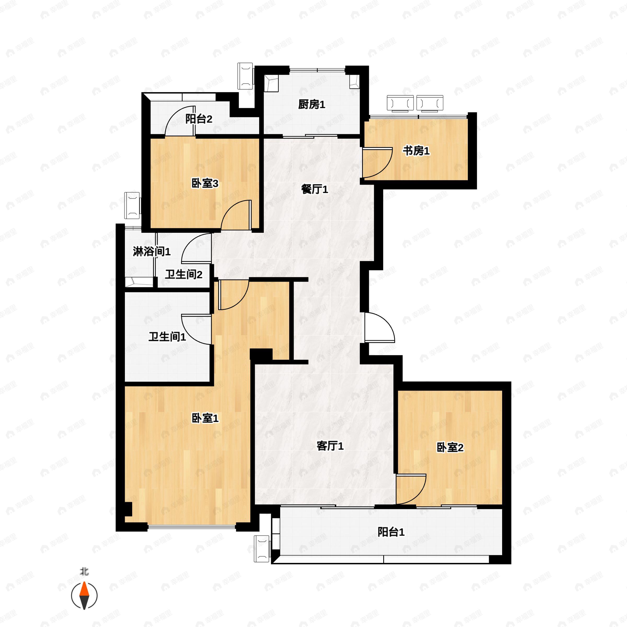 4室2厅2卫建面135平南户型图