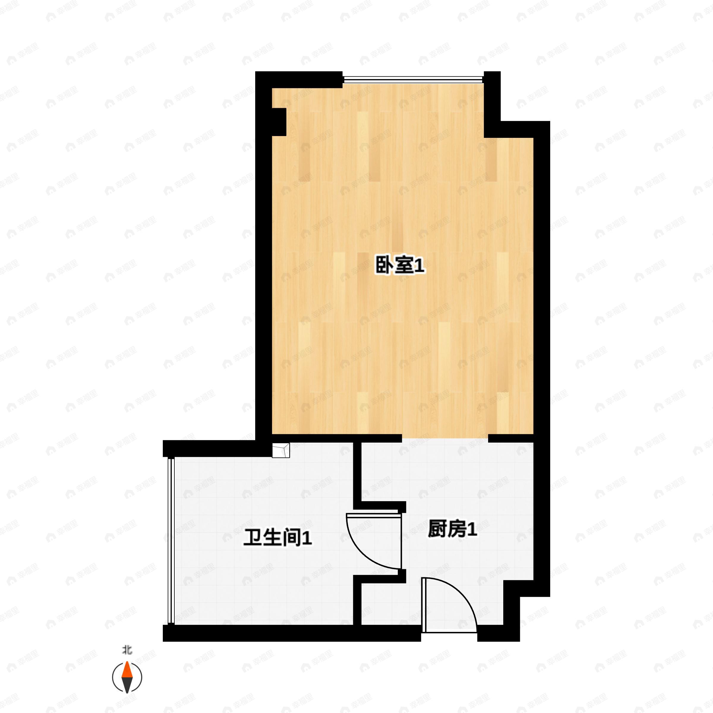 1室1厅1卫建面39平南户型图