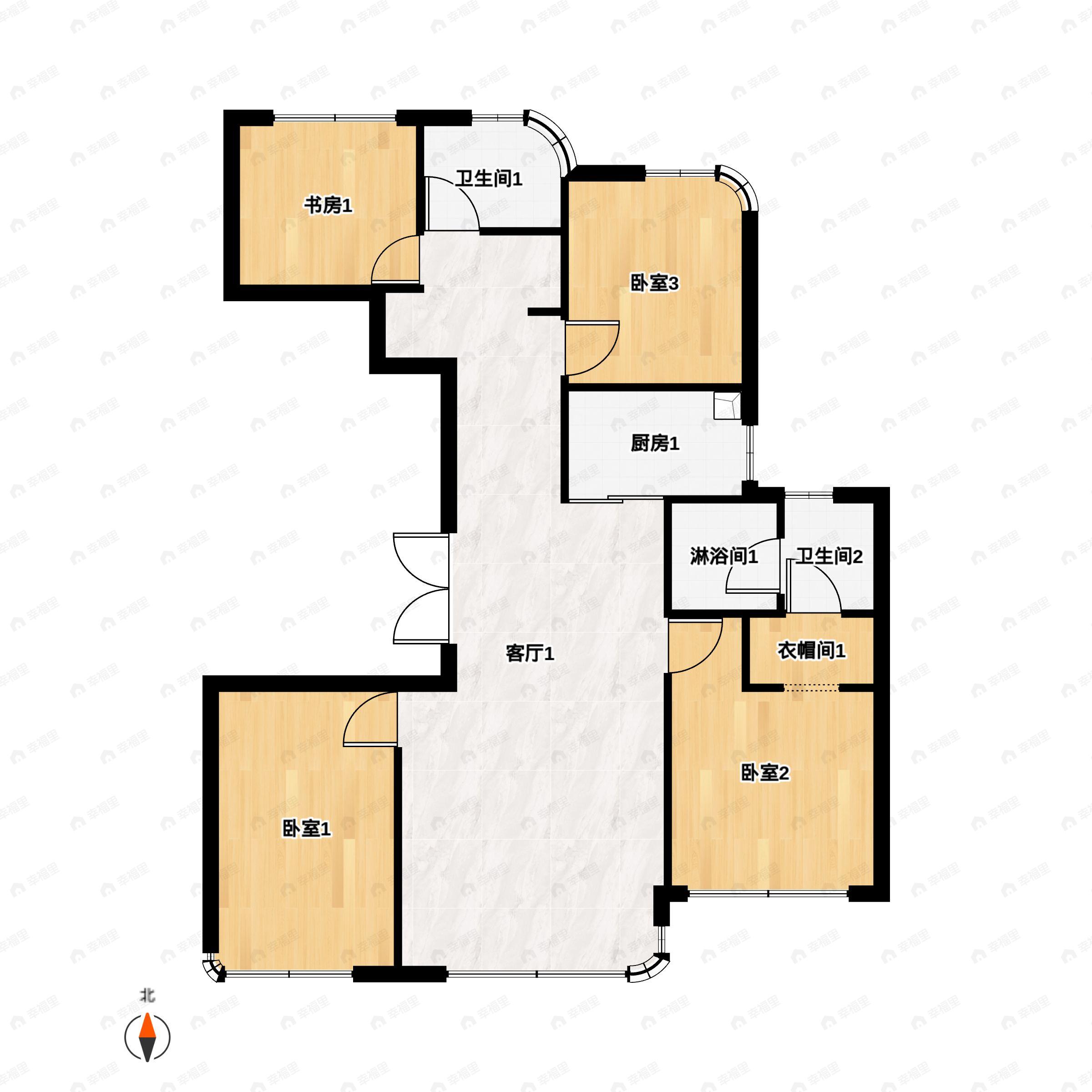 4室3厅2卫建面117m²南|西|北户型图