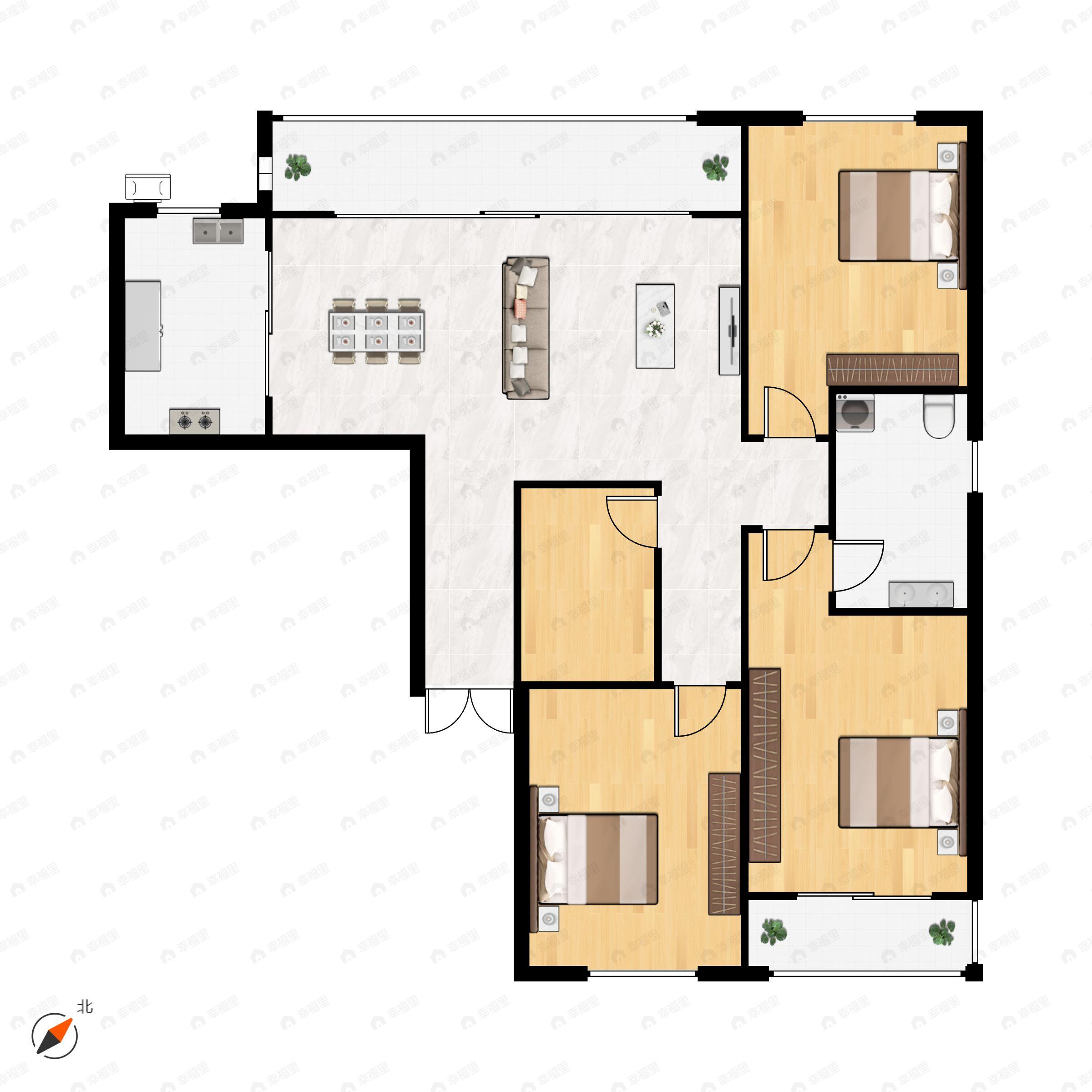 3室2厅2卫建面139m²南户型图