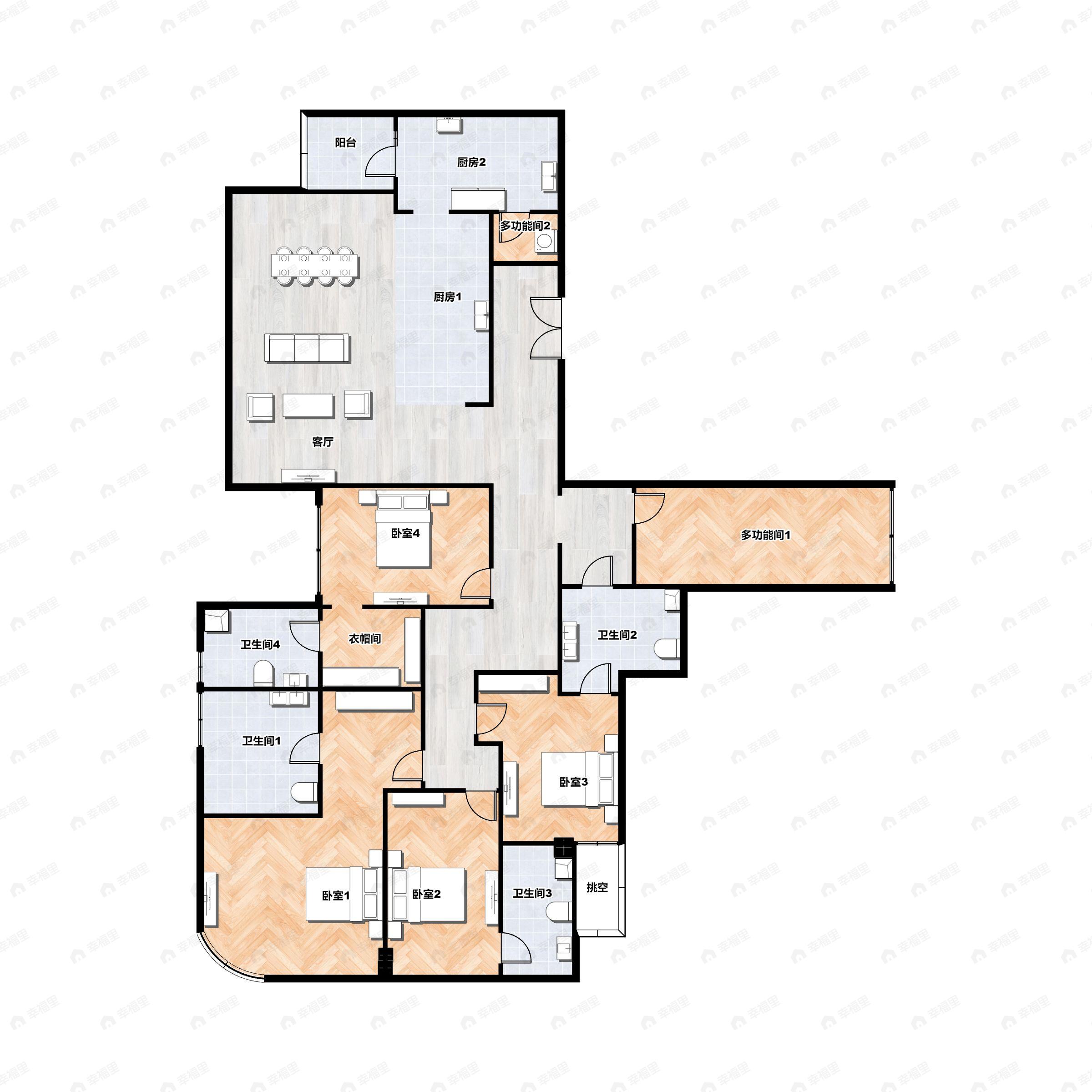 4室3厅4卫建面303平西南|南户型图
