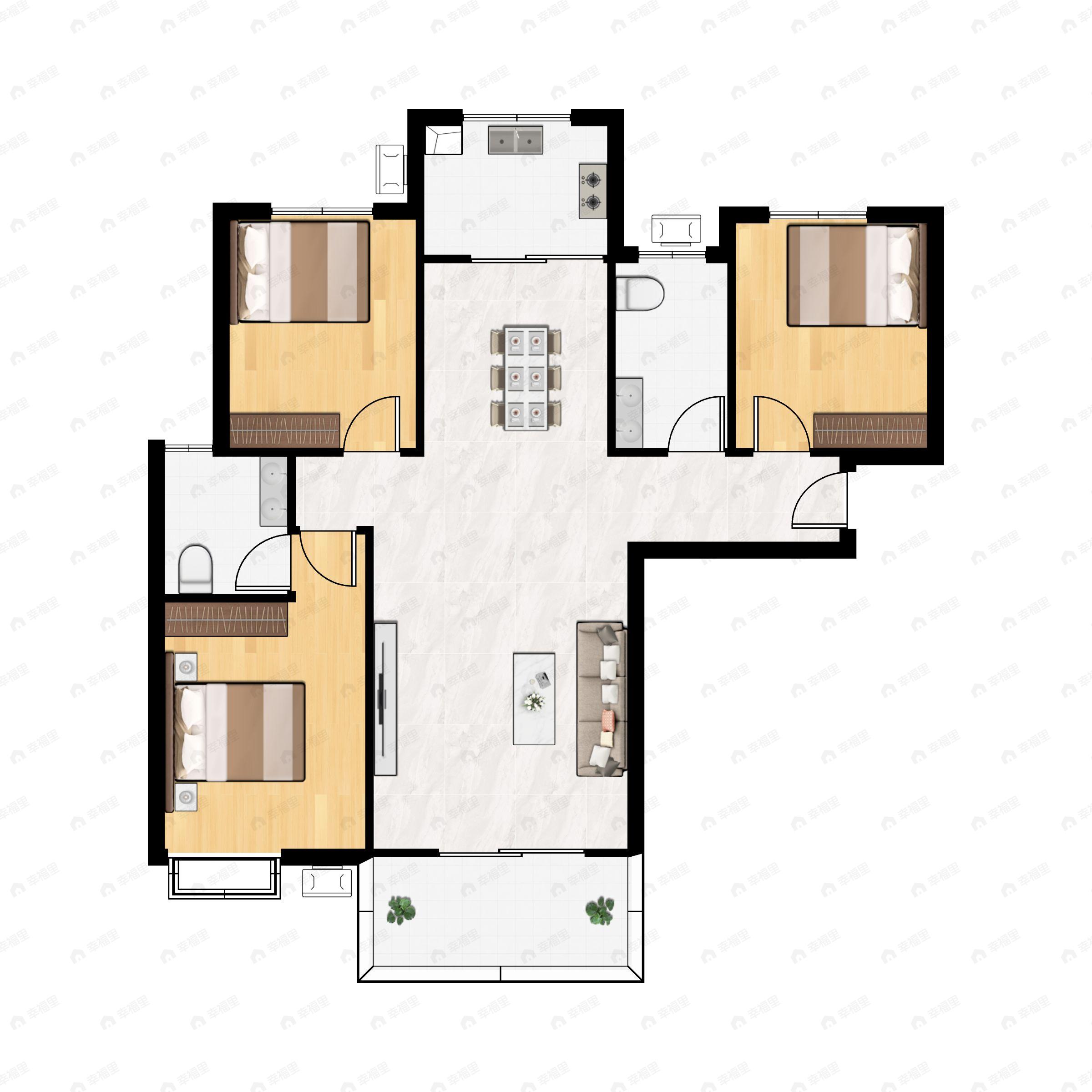 3室2厅2卫建面122平户型图