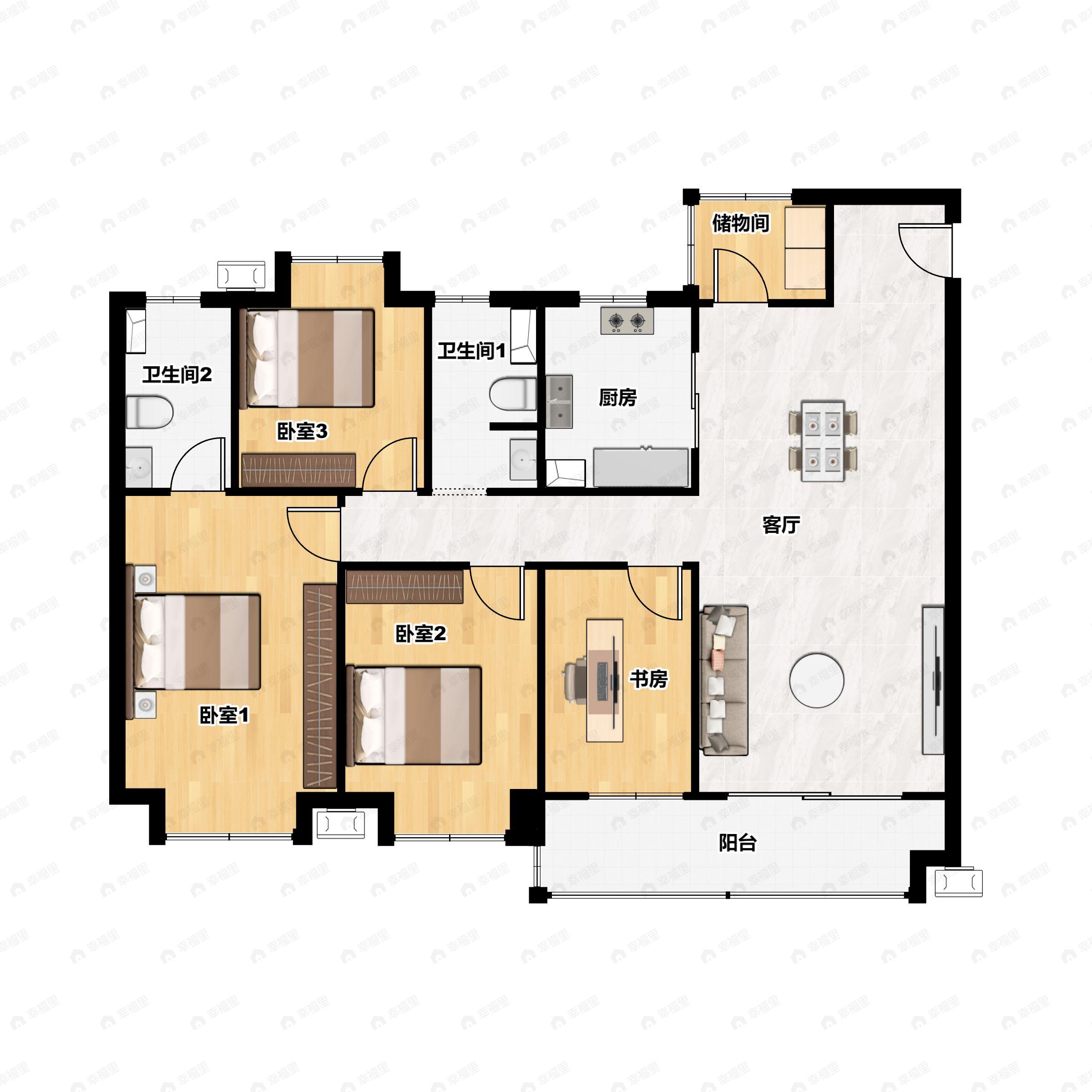 4室2厅2卫建面142平户型图