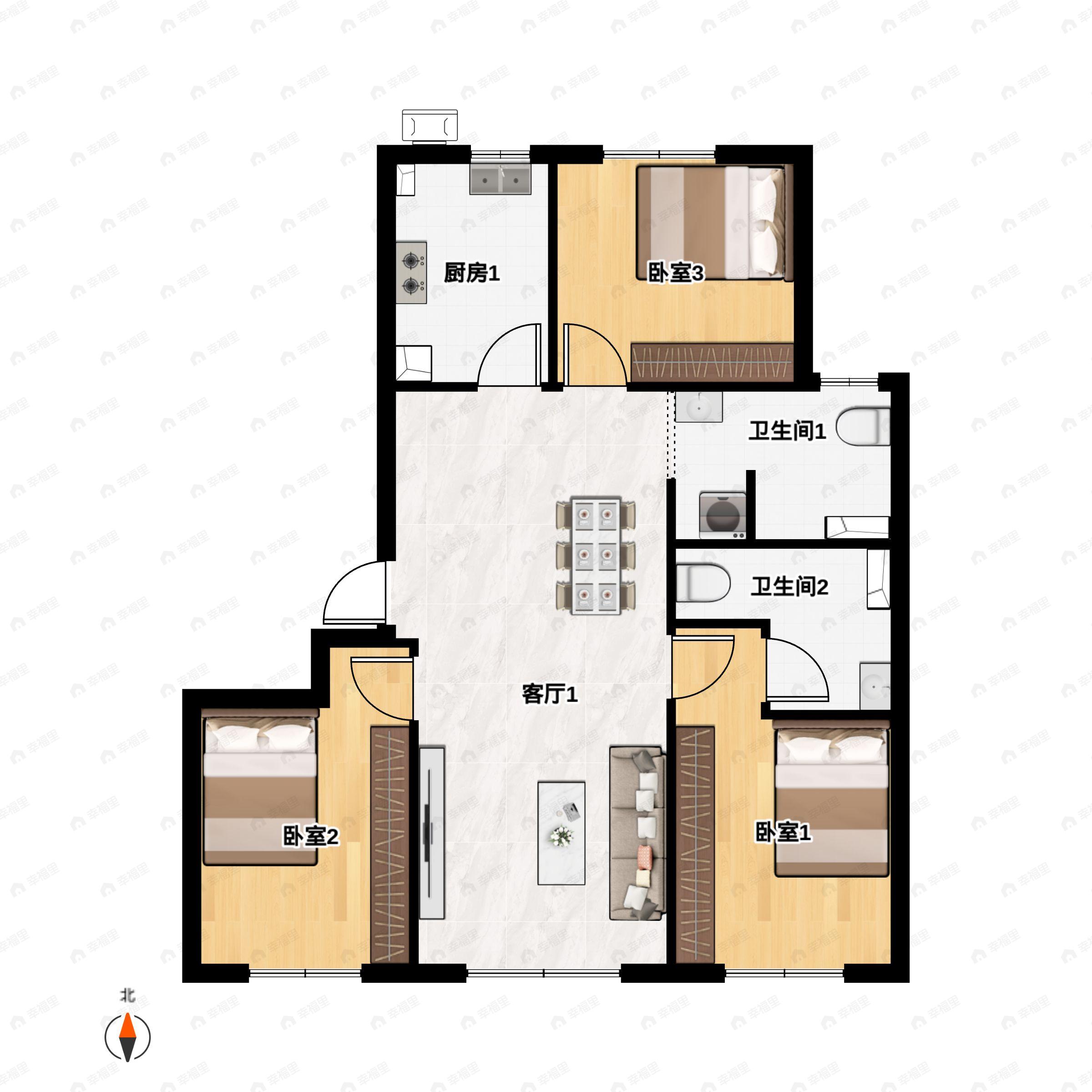 朝阳壹号3室2厅2卫户型图