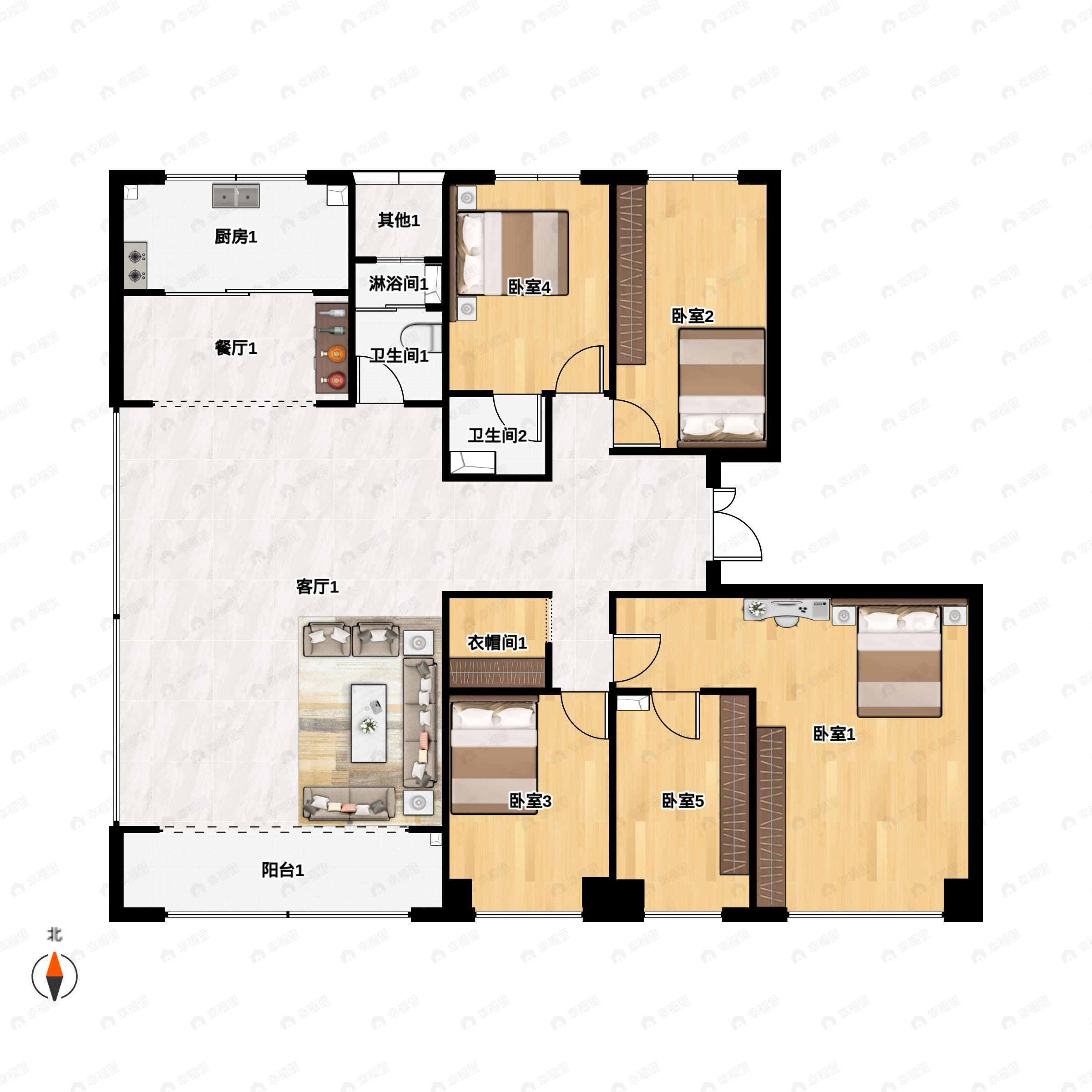4室2厅3卫建面230平户型图