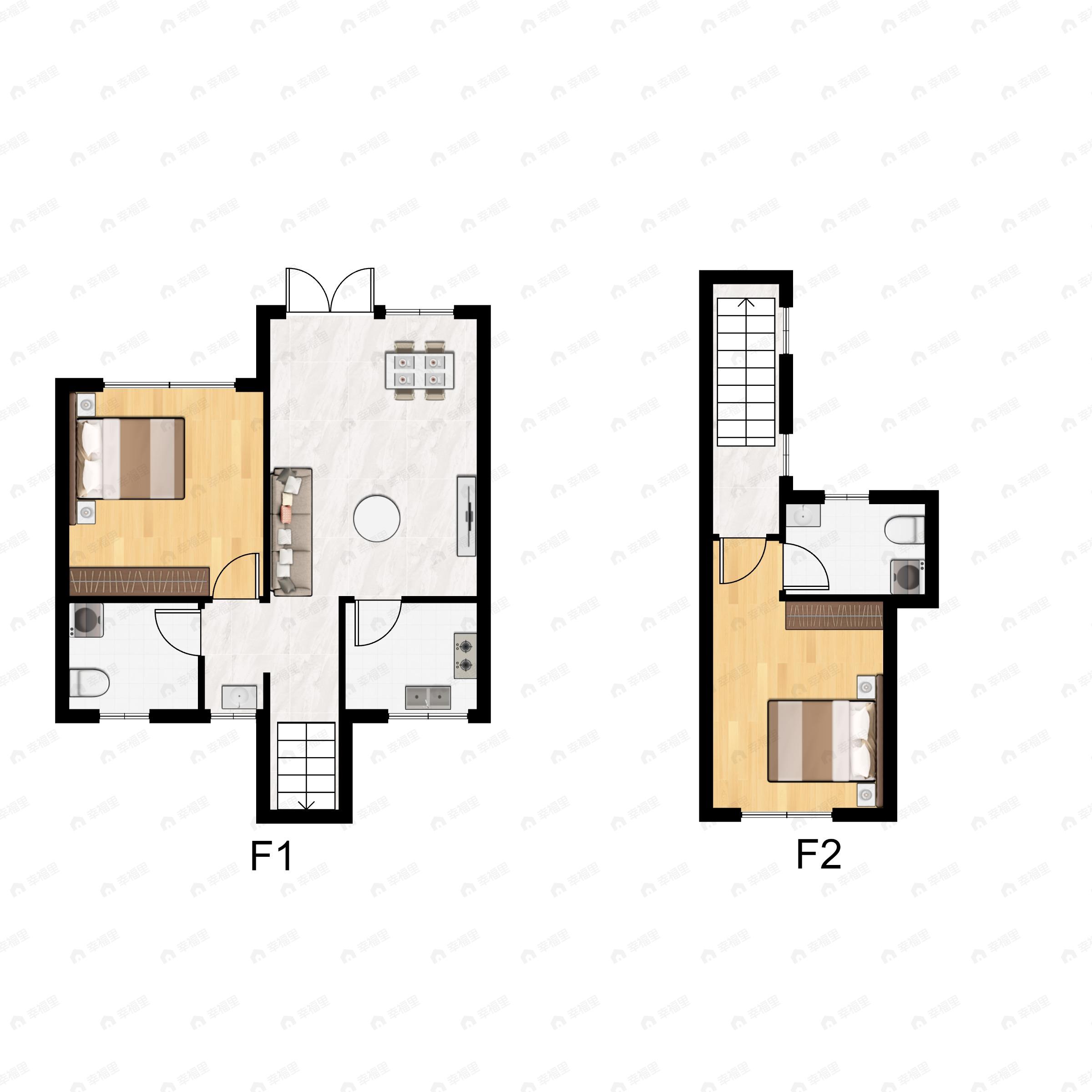 2室2厅2卫建面74平户型图