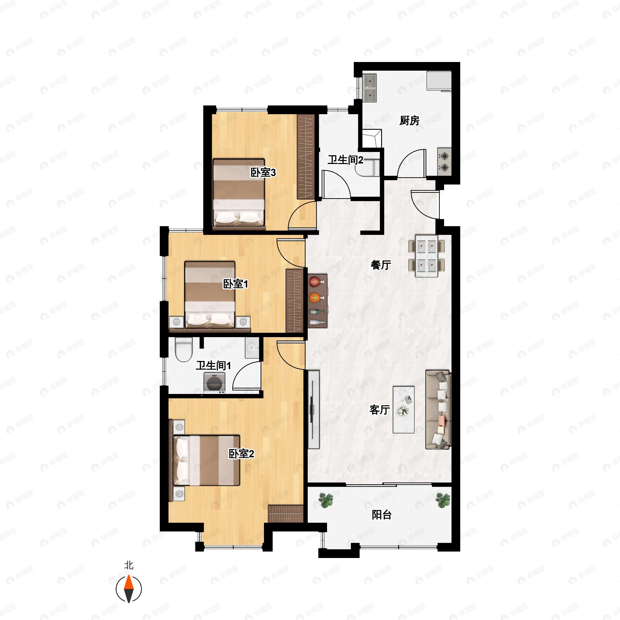 3室2厅2卫建面120平户型图