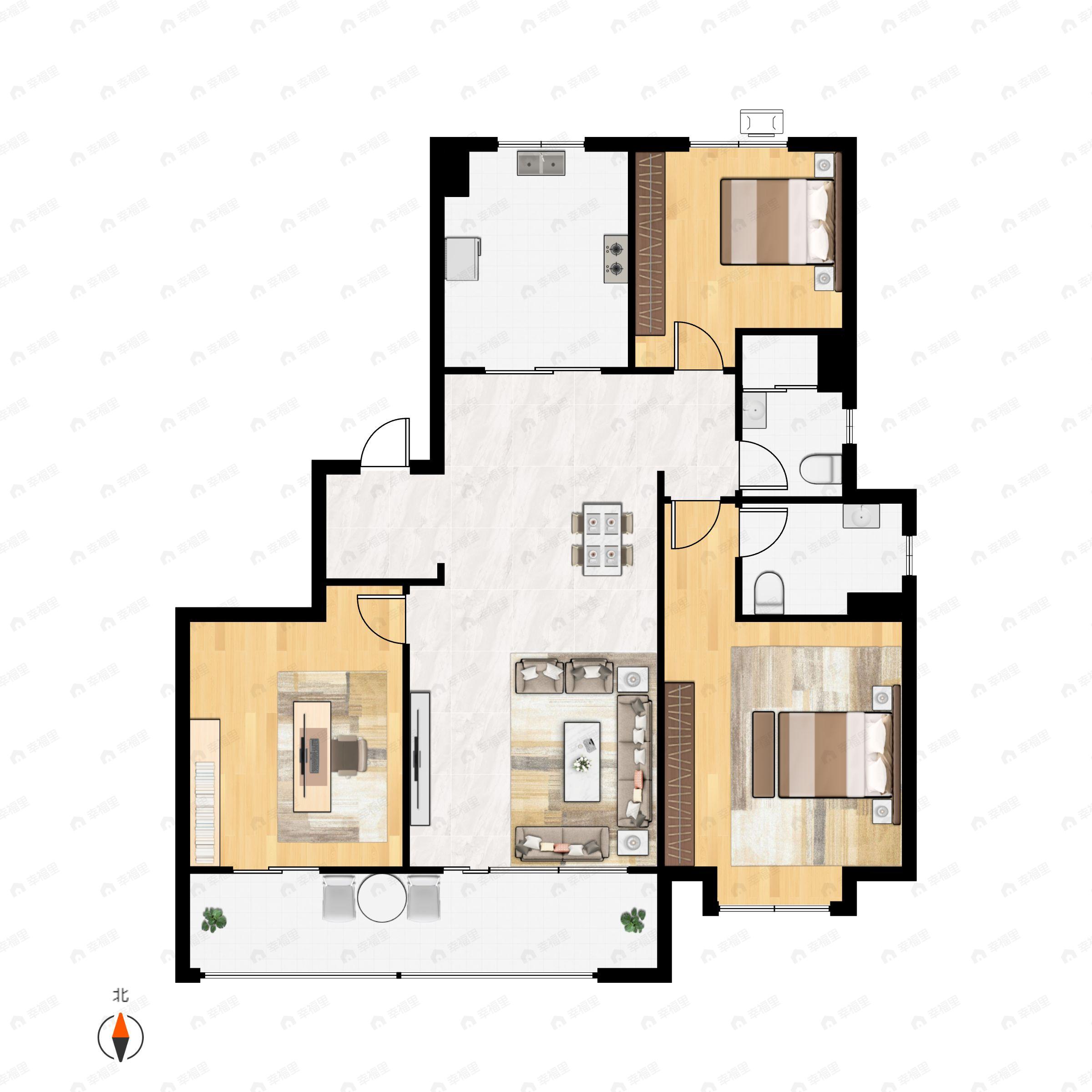 3室2厅2卫建面132平户型图