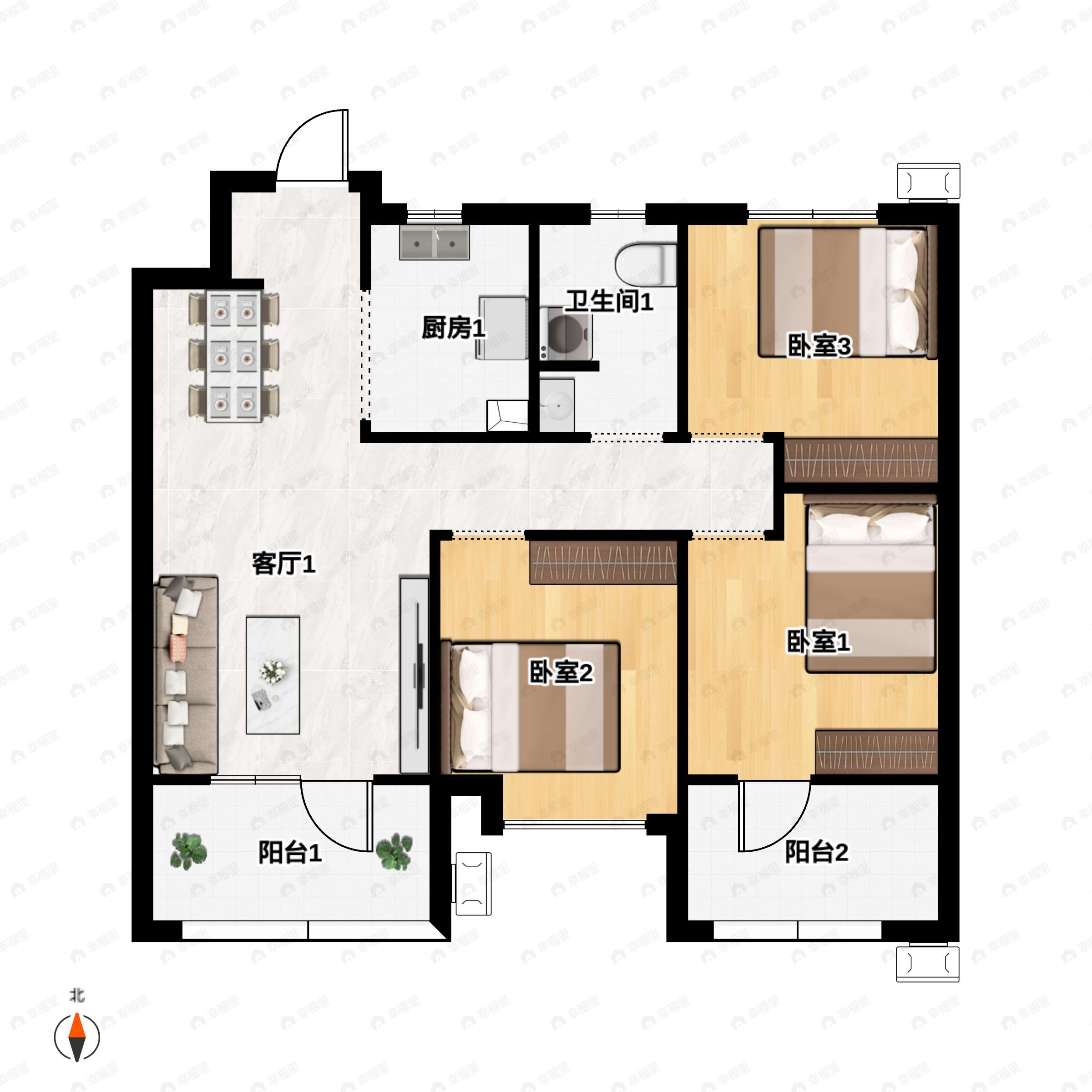 3室2厅1卫建面99平户型图