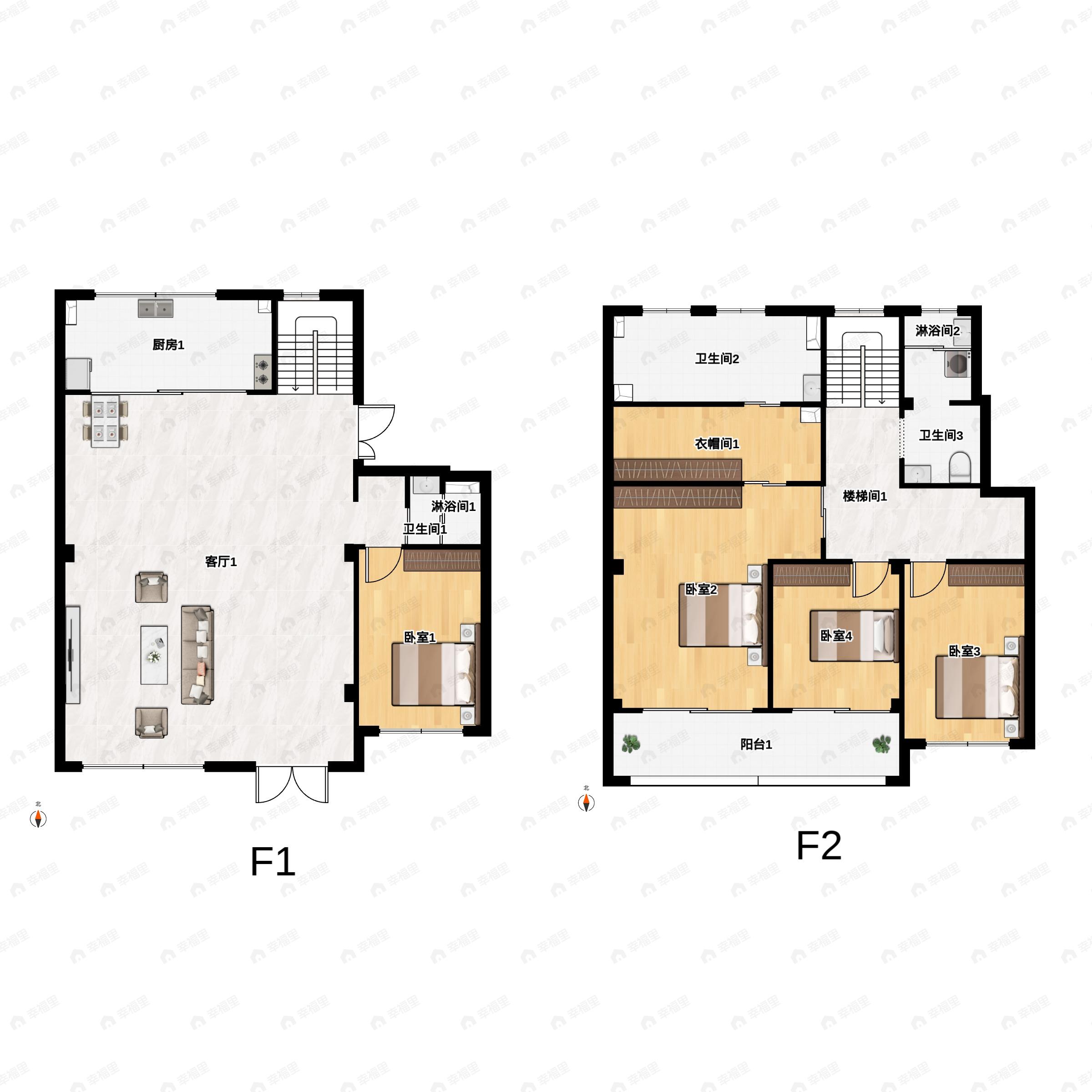 4室2厅3卫建面240m²南户型图
