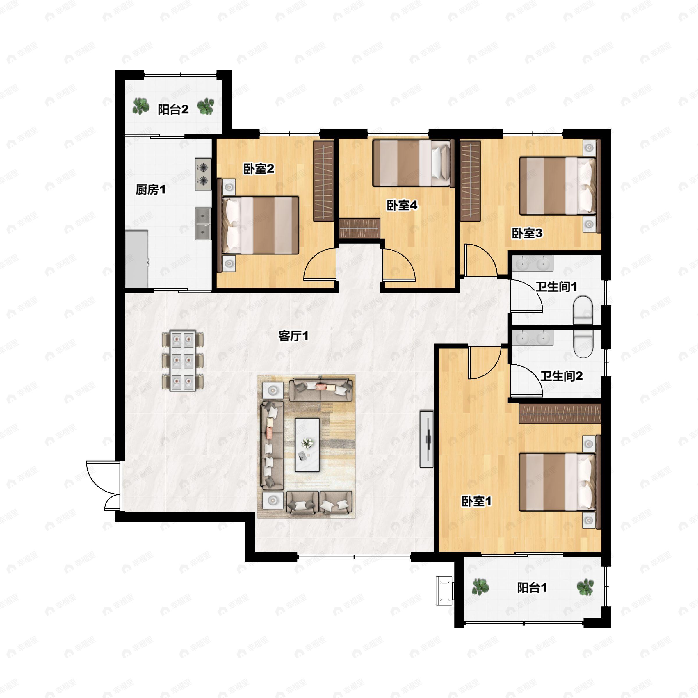 4室2厅2卫建面161平南户型图