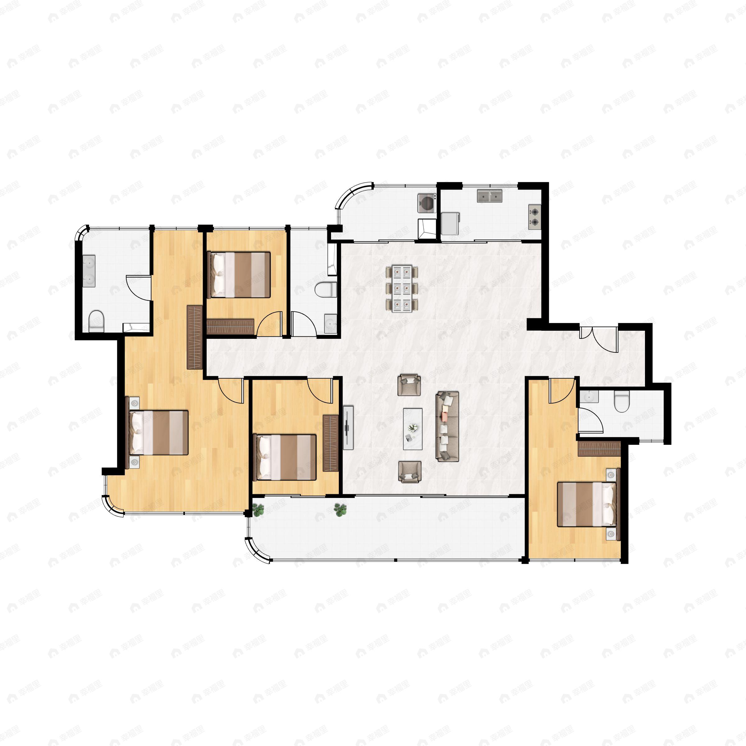 4室2厅3卫建面207平南户型图