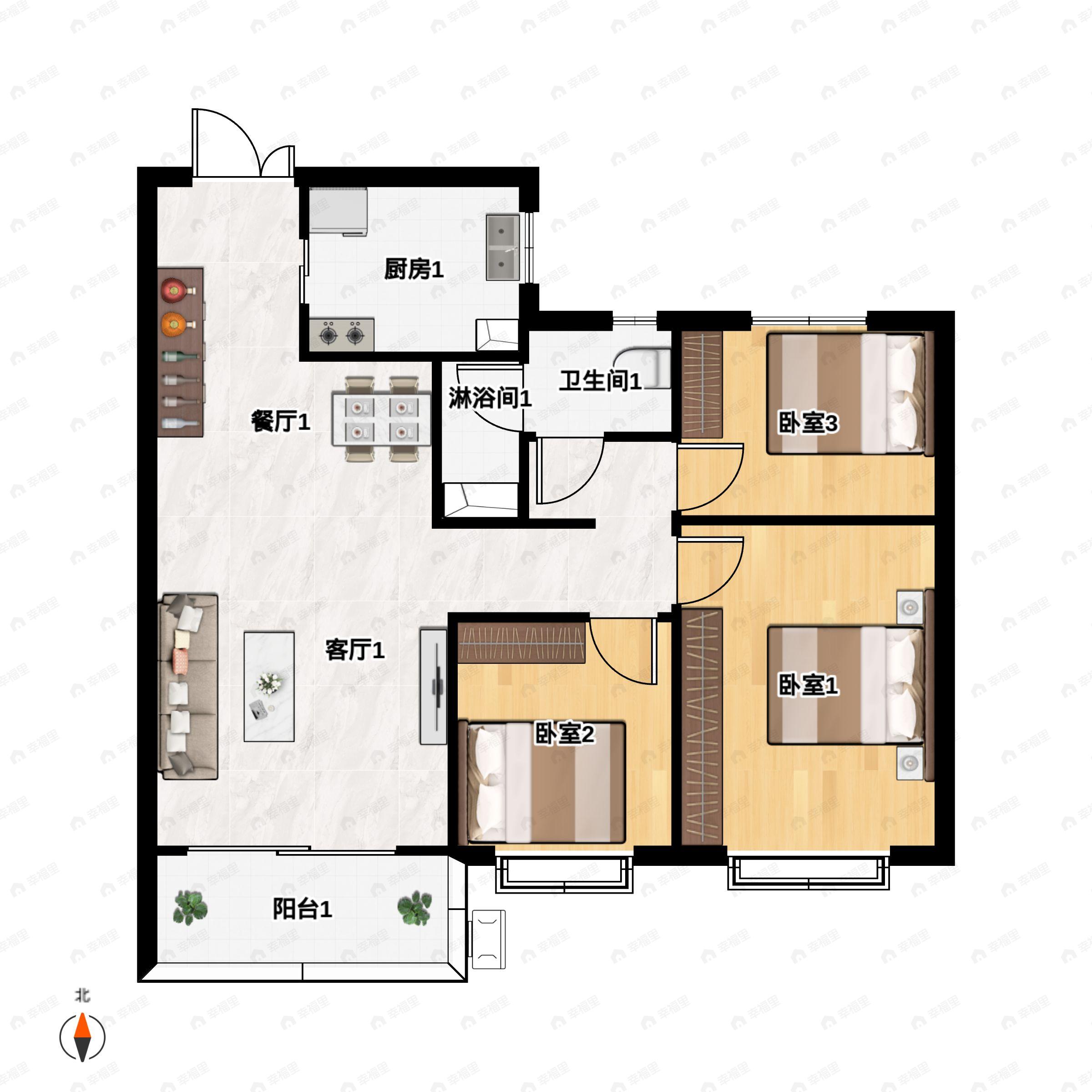 城乡居壹号苑3室2厅1卫户型图