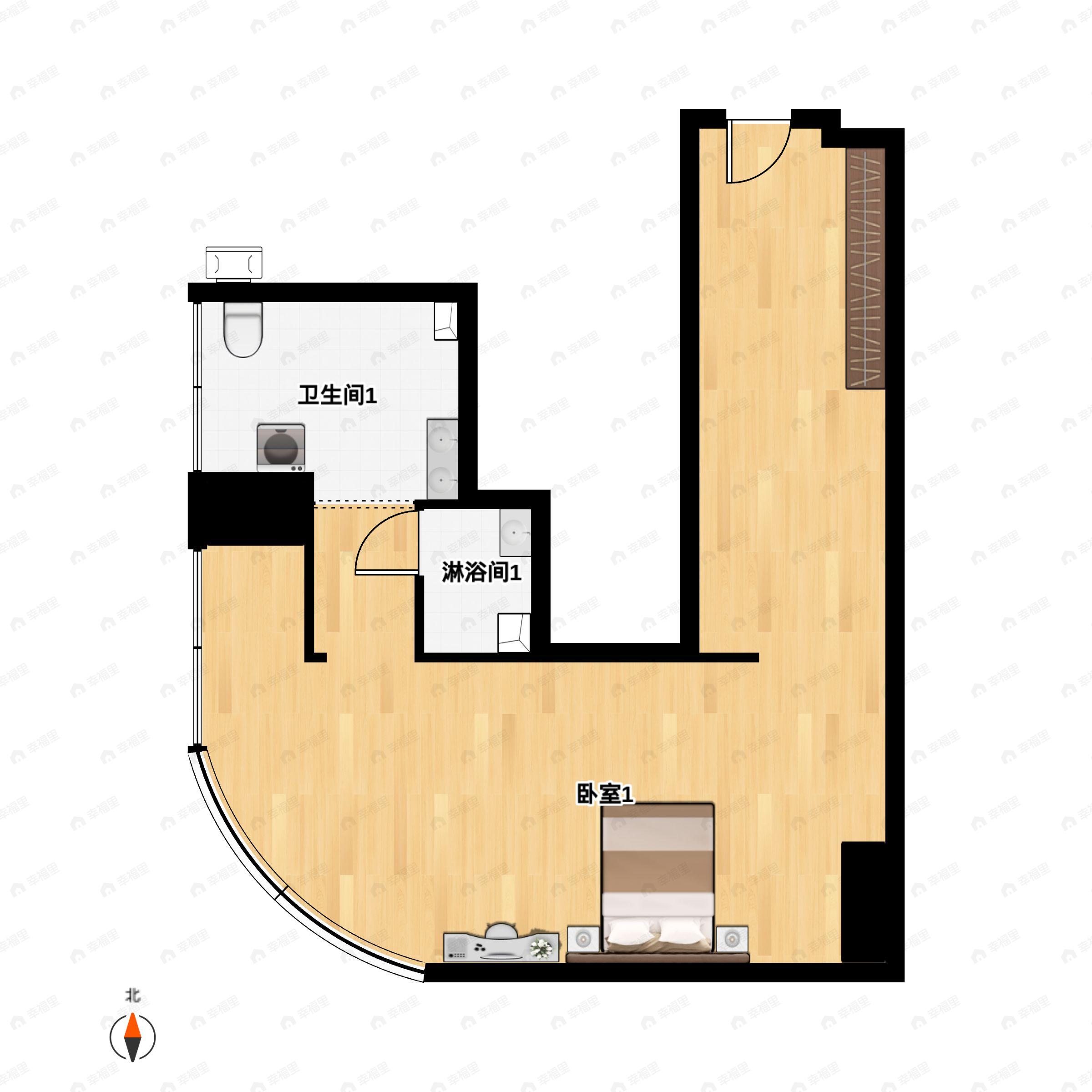 1室1厅1卫建面62平户型图