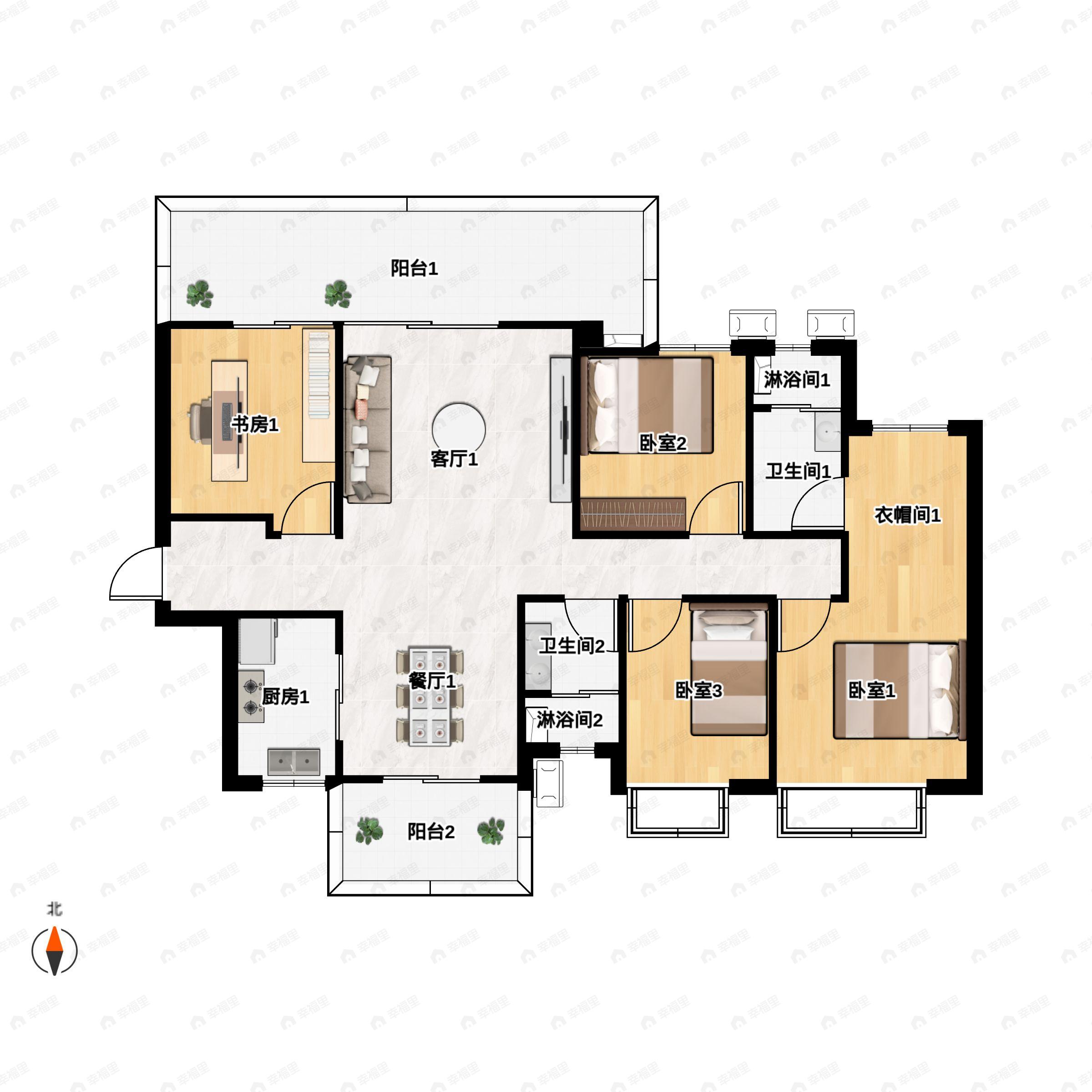 4室2厅2卫建面143平户型图
