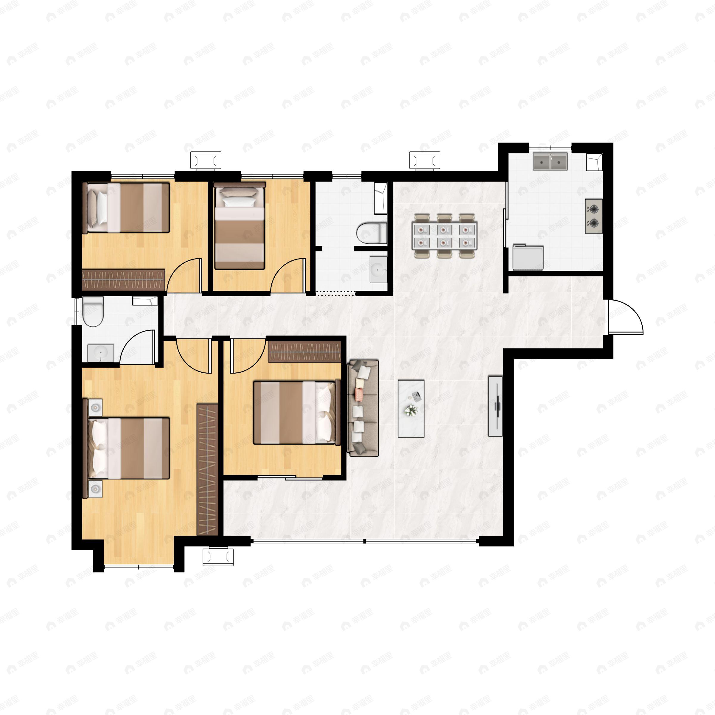 4室2厅2卫建面127平南|北户型图