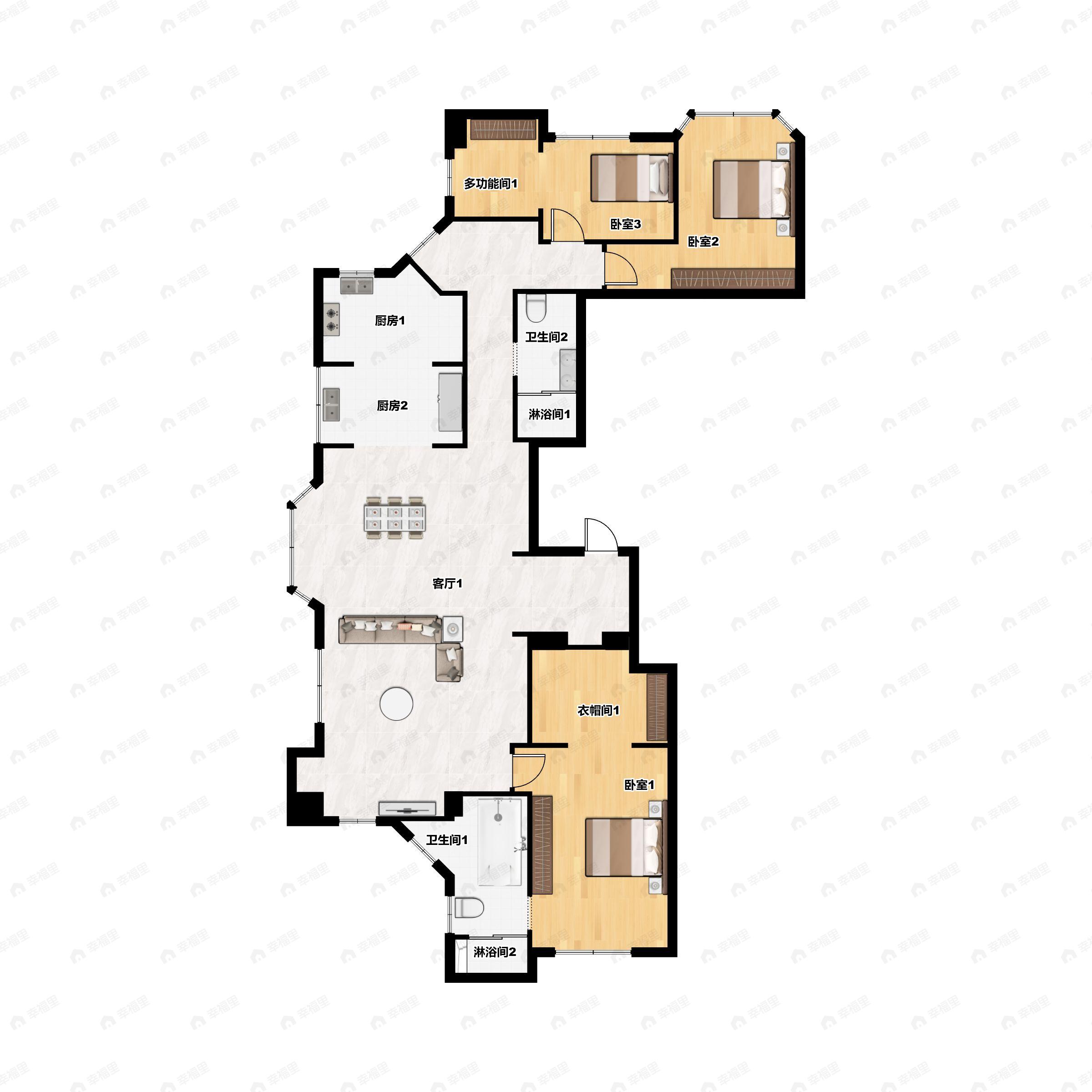 3室2厅2卫建面185平户型图