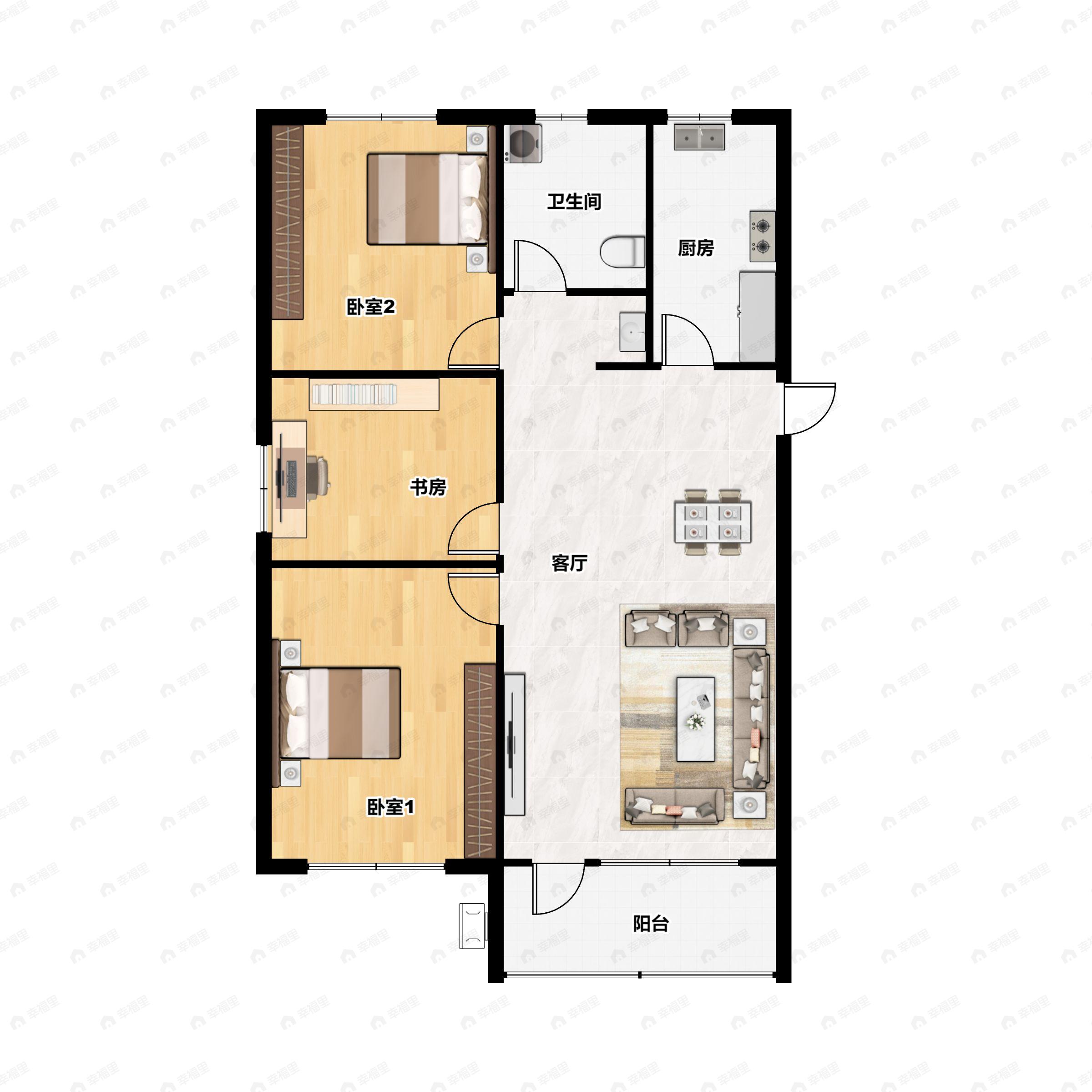 3室2厅1卫建面99平南|北户型图