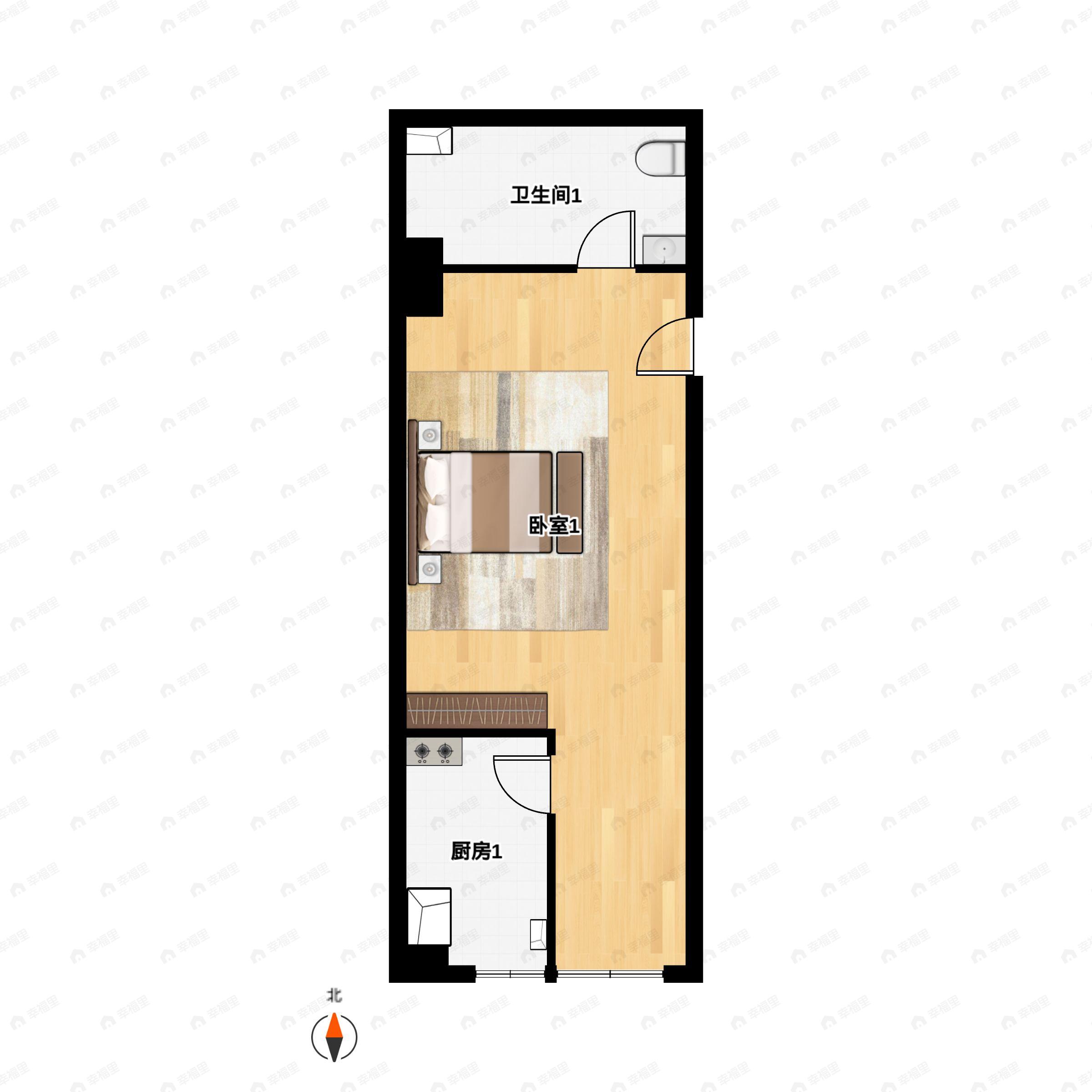 1室1厅1卫建面48平户型图