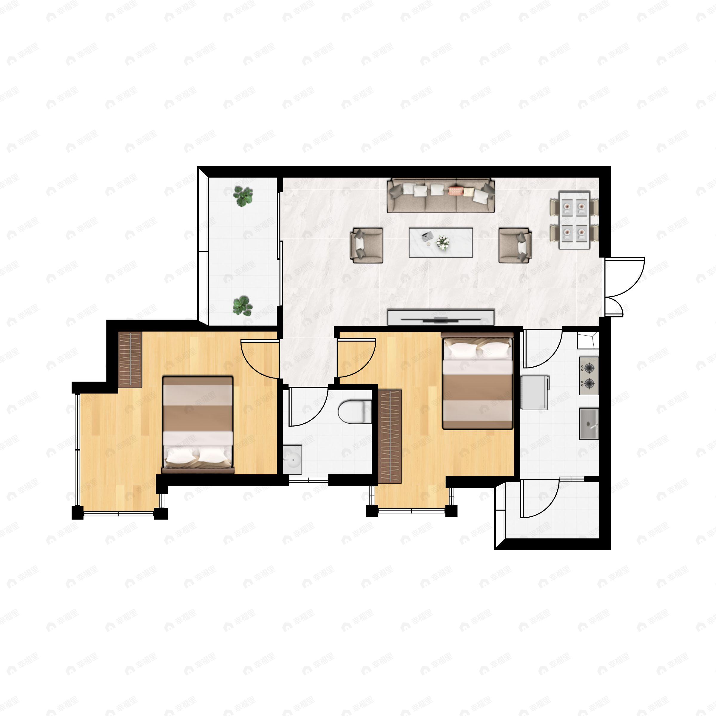 2室2厅1卫建面74平户型图