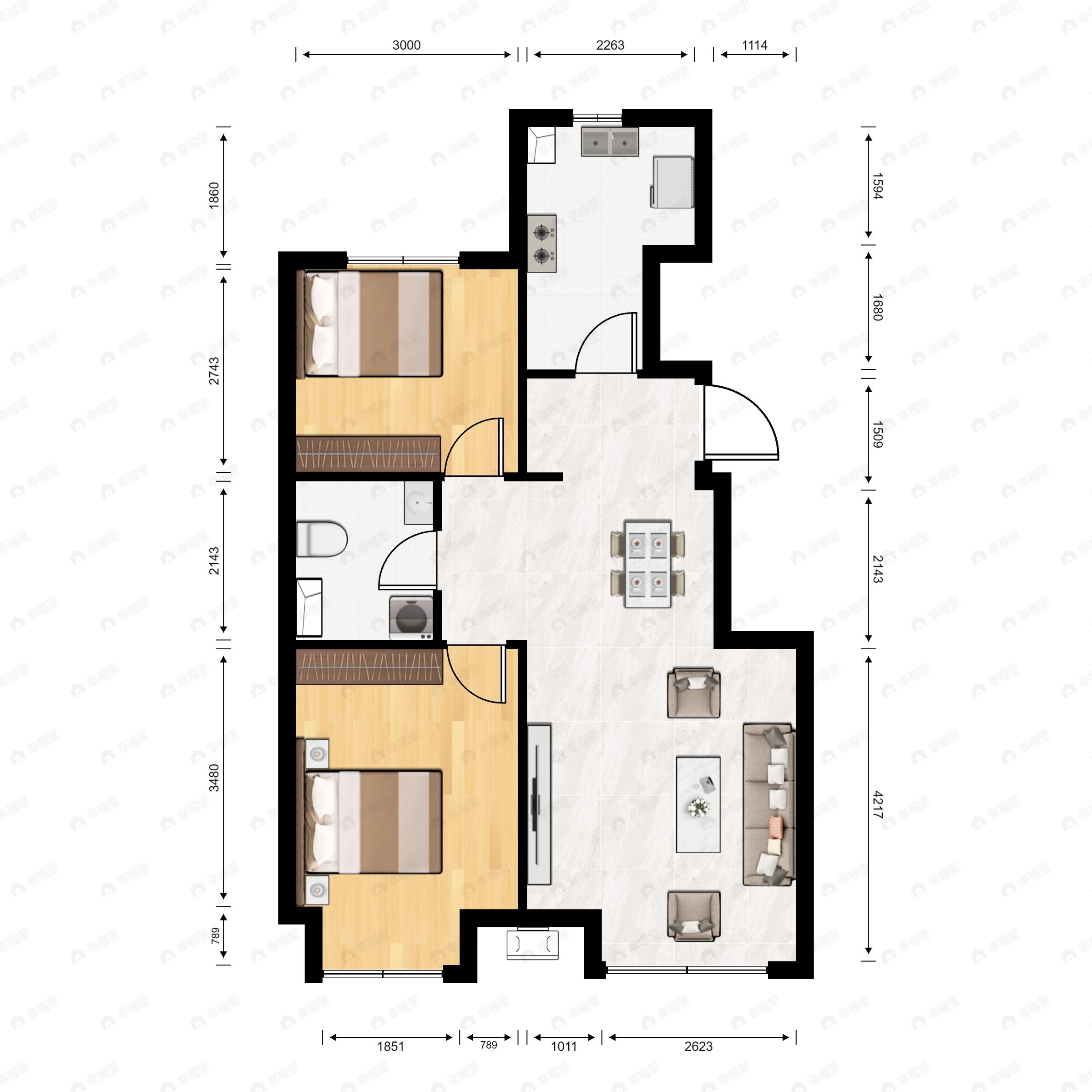 华润置地大连湾2室2厅1卫户型图