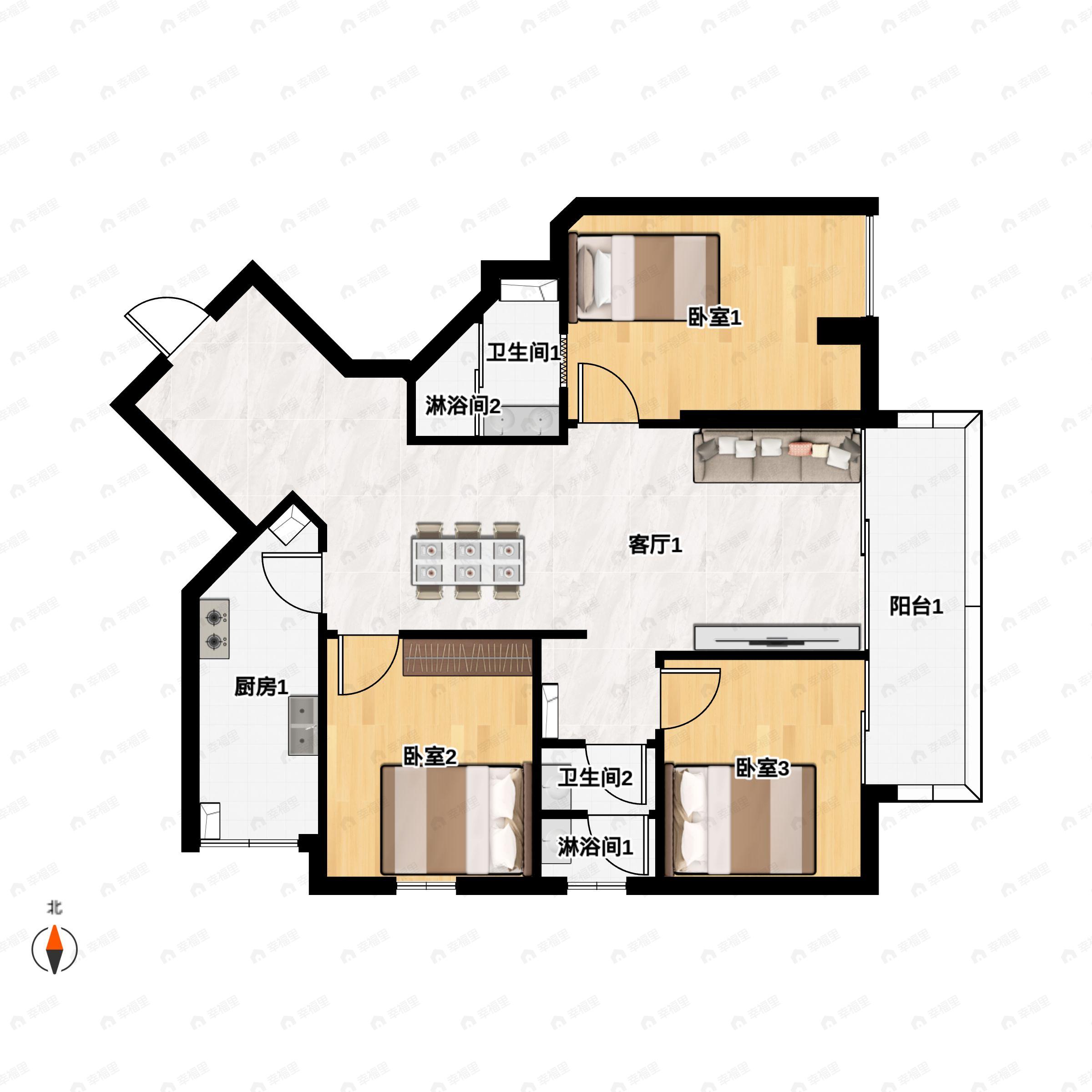 3室2厅2卫建面111平南户型图