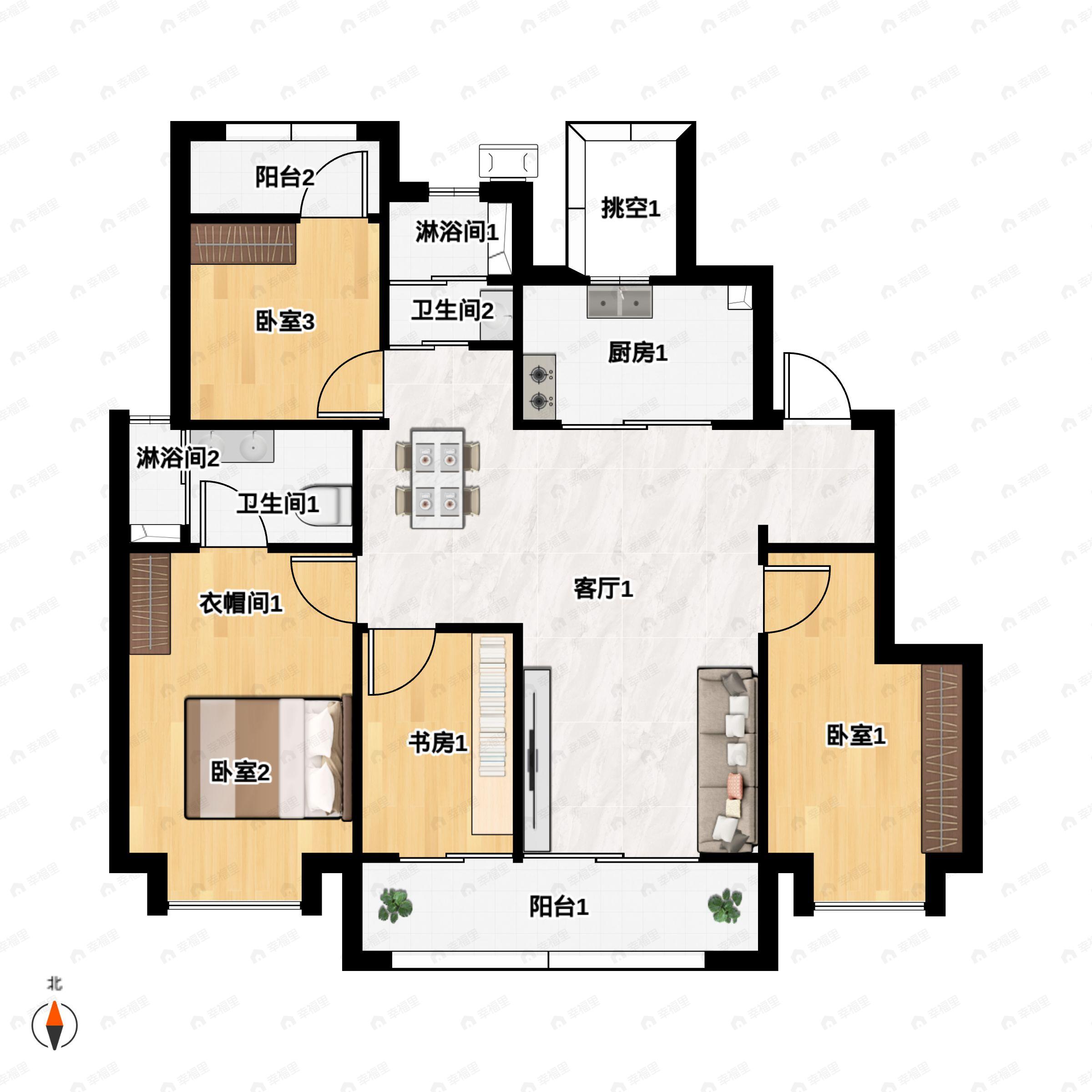 4室2厅2卫建面135平户型图