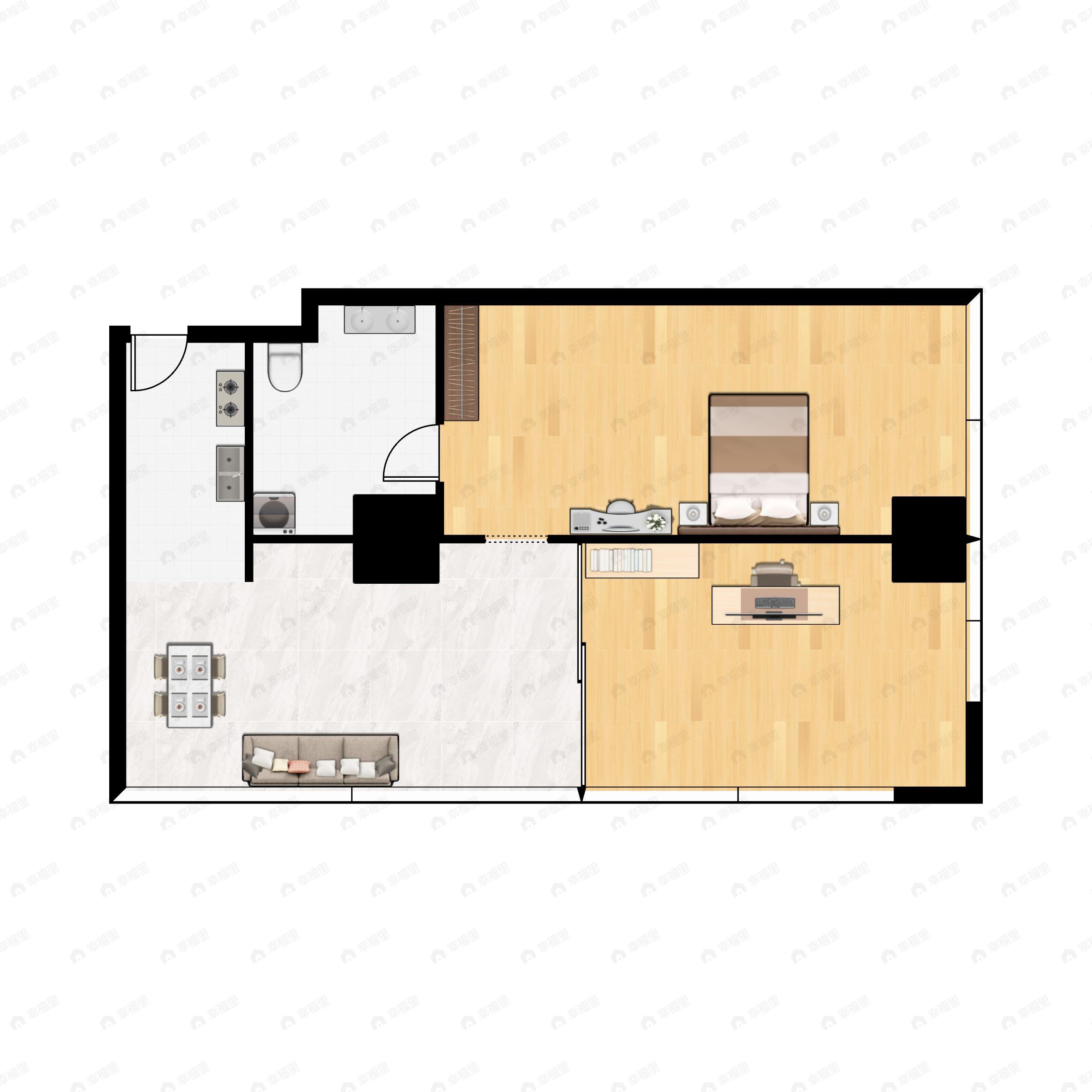 2室1厅1卫建面111平户型图