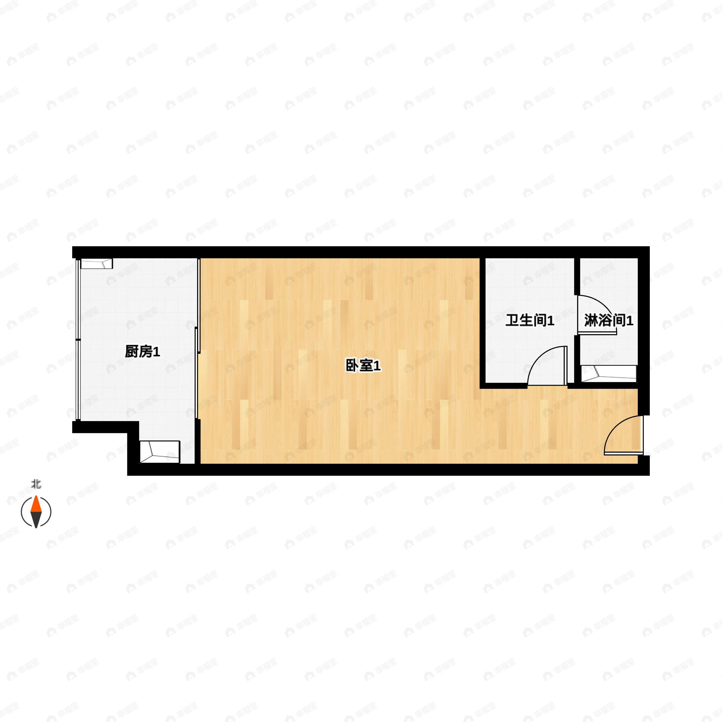 1室1厅1卫建面38平户型图