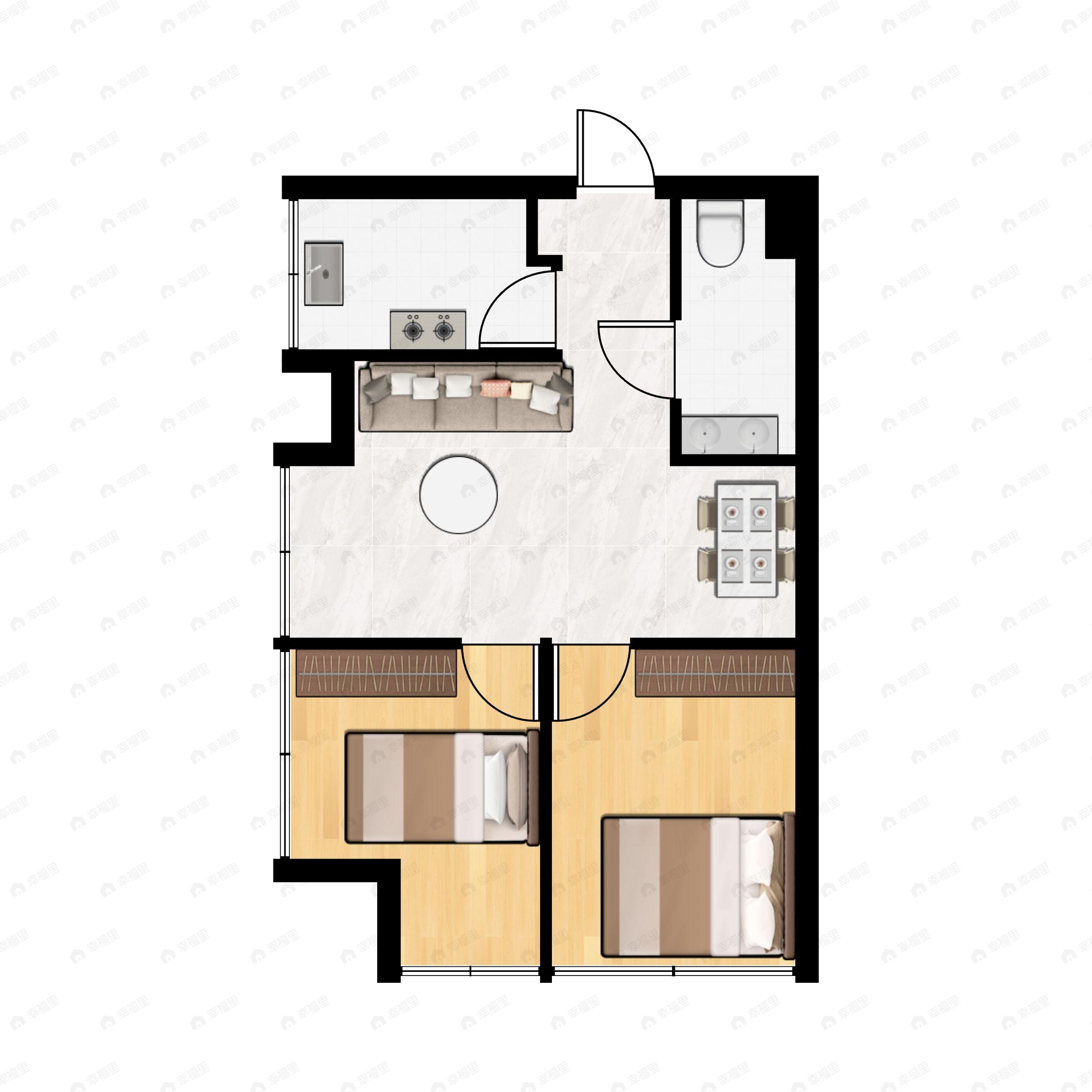 2室2厅1卫建面73平户型图