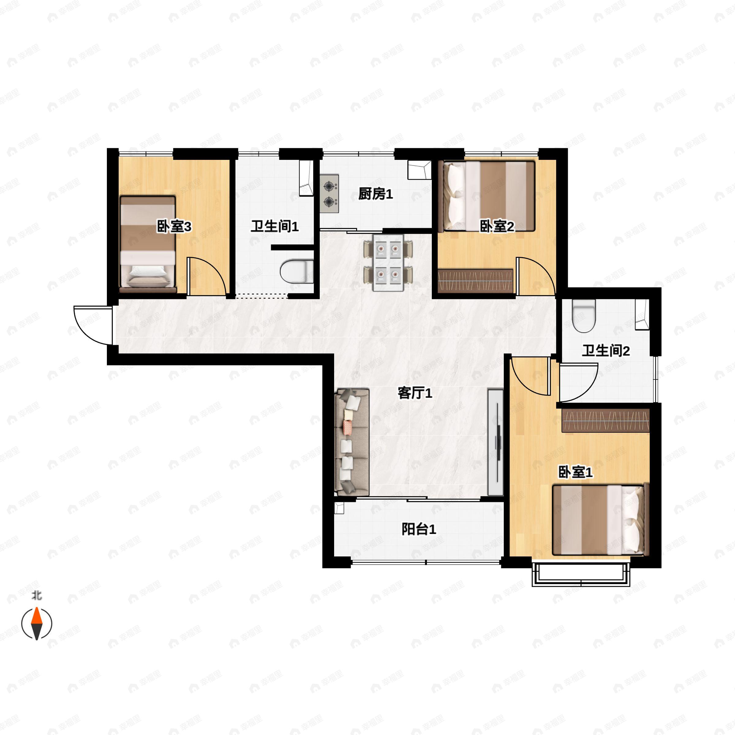 3室2厅2卫建面117平户型图