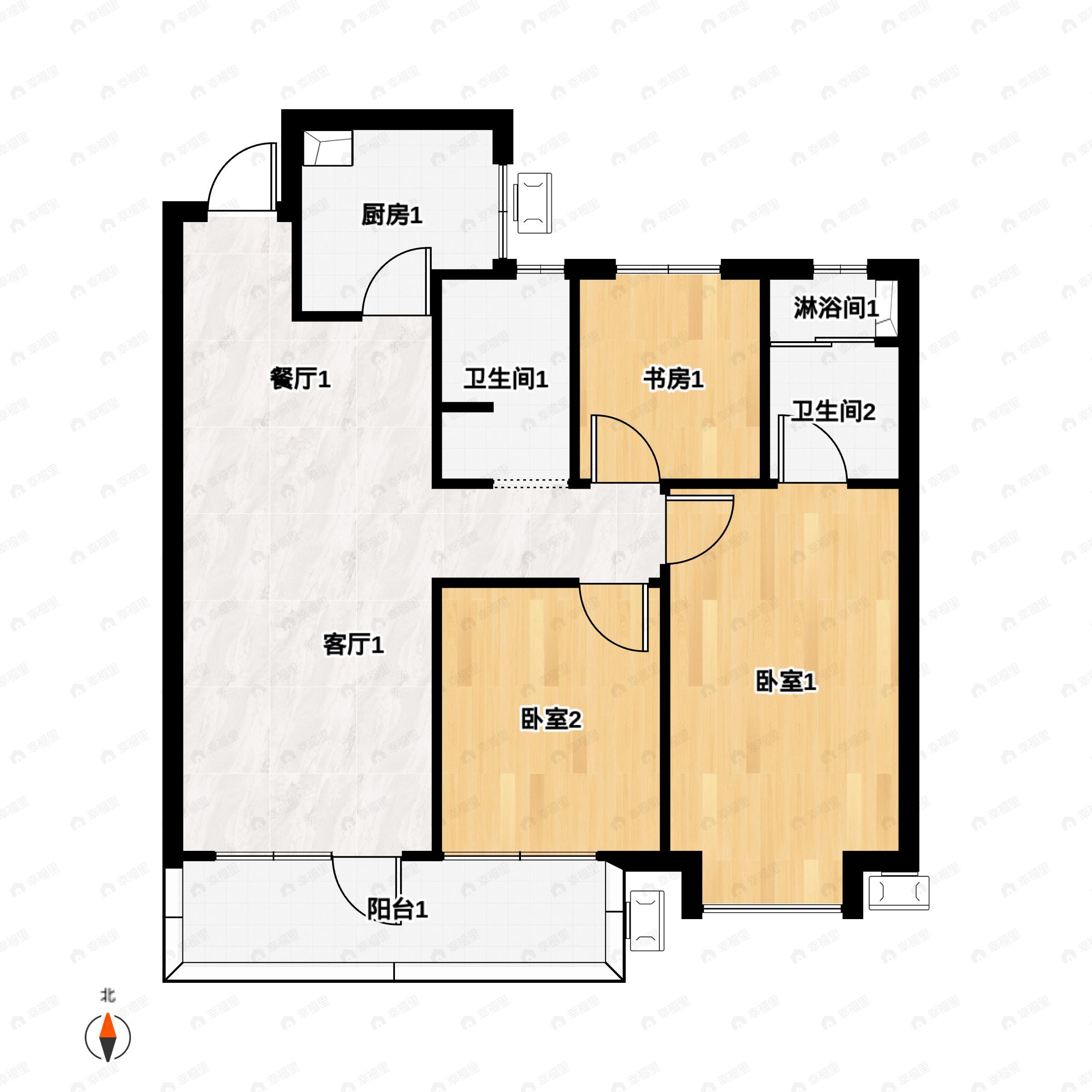 3室2厅2卫建面95平户型图