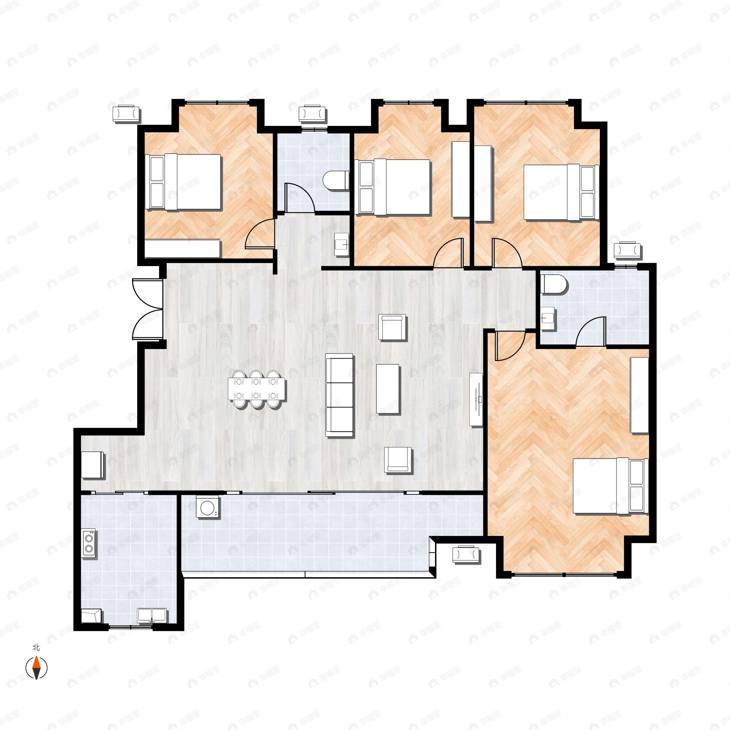 4室2厅2卫建面131平北|南户型图
